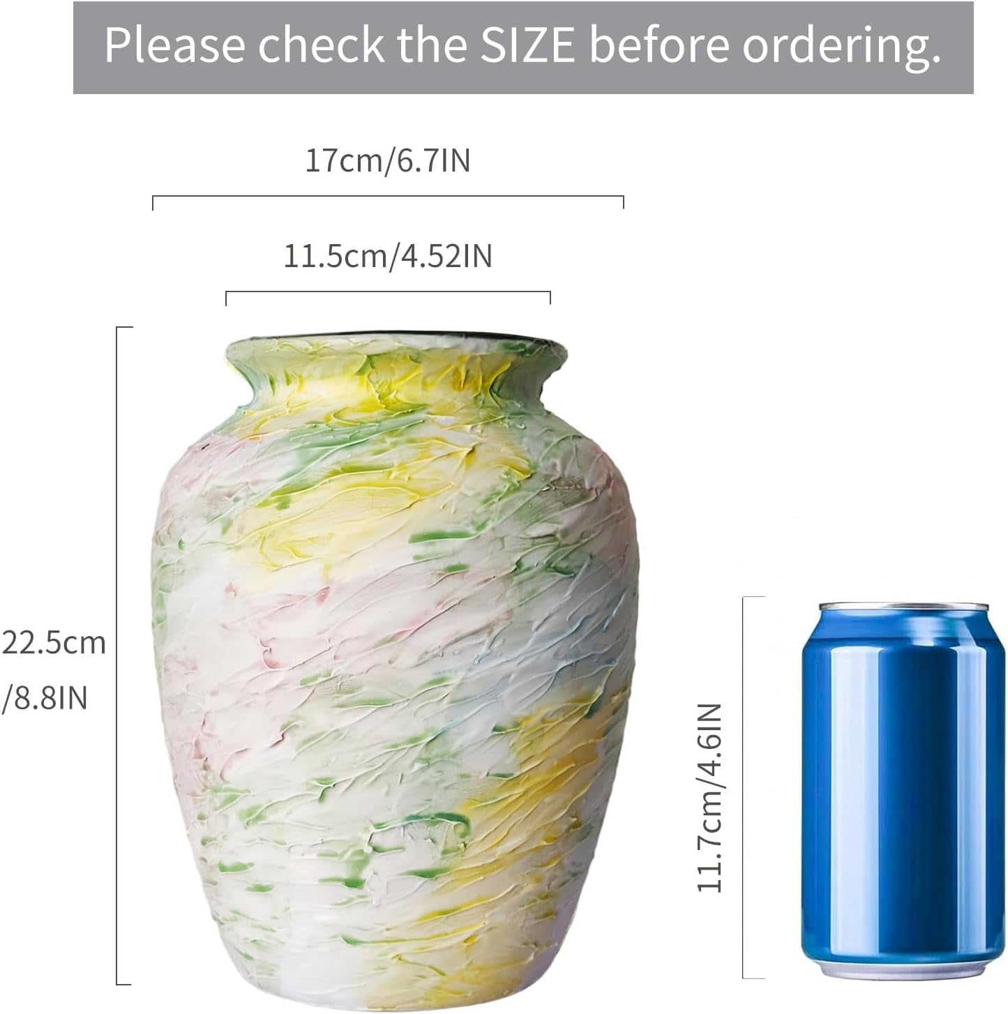 Colorful Decorative Painted Vase - 8.6" Pastel Dopamine Spring Ceramic Flower Vase Home Centerpieces Decor, Unique Vintage Aesthetic Vases for Woman Dresser,Bedroom,Living/Dining Room