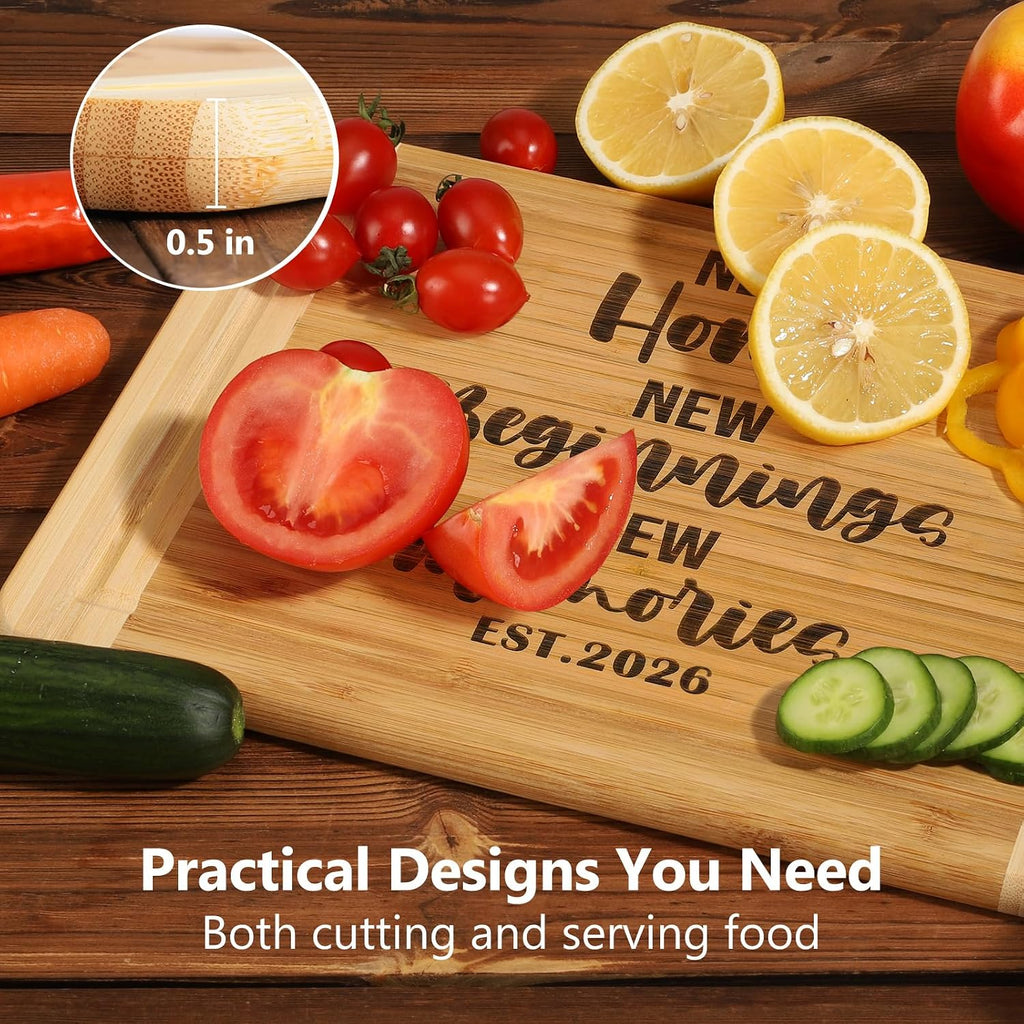 House Warming Gifts New Home 2026, Engraved Cutting Board New Home Gift Ideas, New Beginnings Gifts for Women Men Couple New Homeowner Closing New Apartment Essentials New Memories