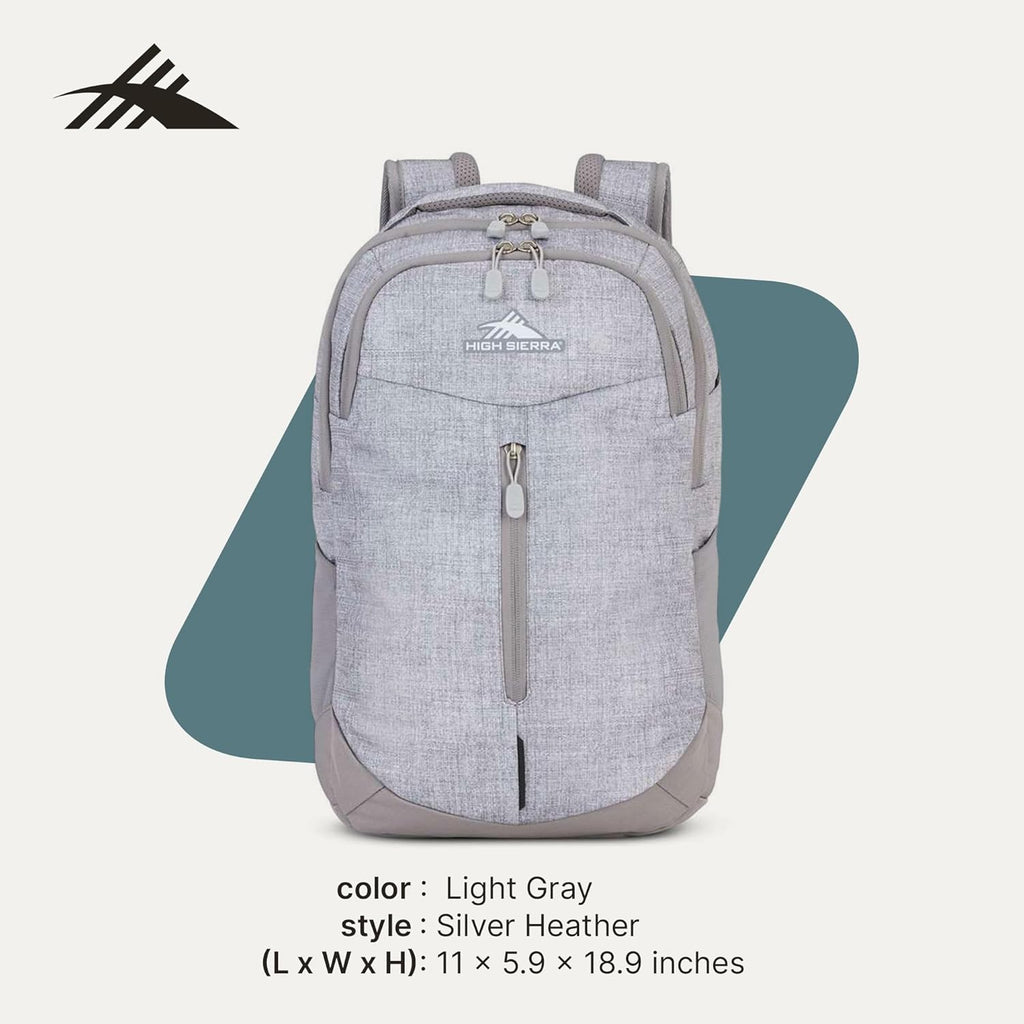 Swerve Pro Adjustable Travel or Work Laptop Bookbag Backpack with Laptop Hammock and Water Bottle Compartments, Silver Heather