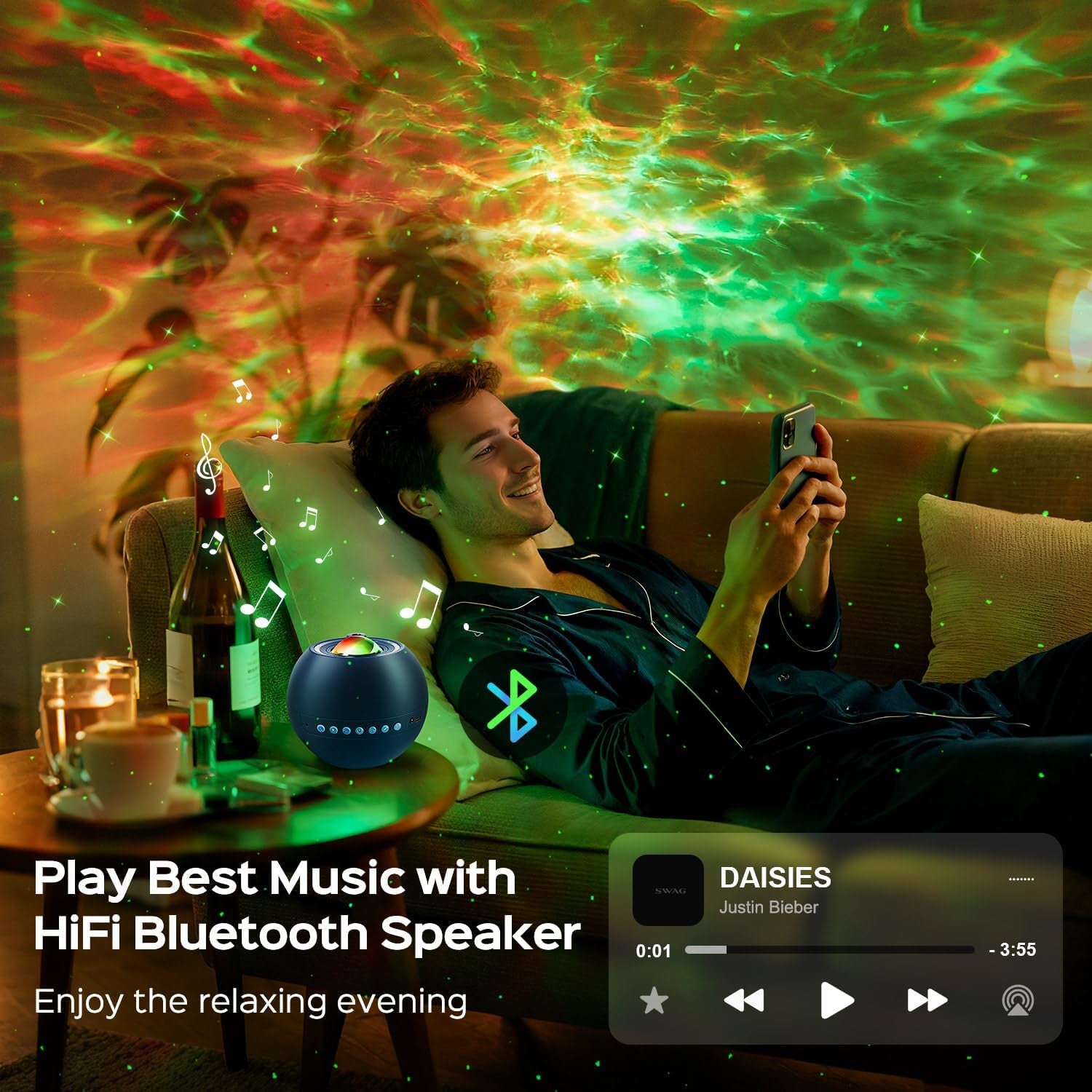 360 Game Lights Galaxy Projector Gaming Accessories Gaming Room Decor Green Star Bluetooth Speaker+15 White Noise Man Cave Accessories Cool Gifts for Men Birthday Gift Cool Stuff for Teen Boy