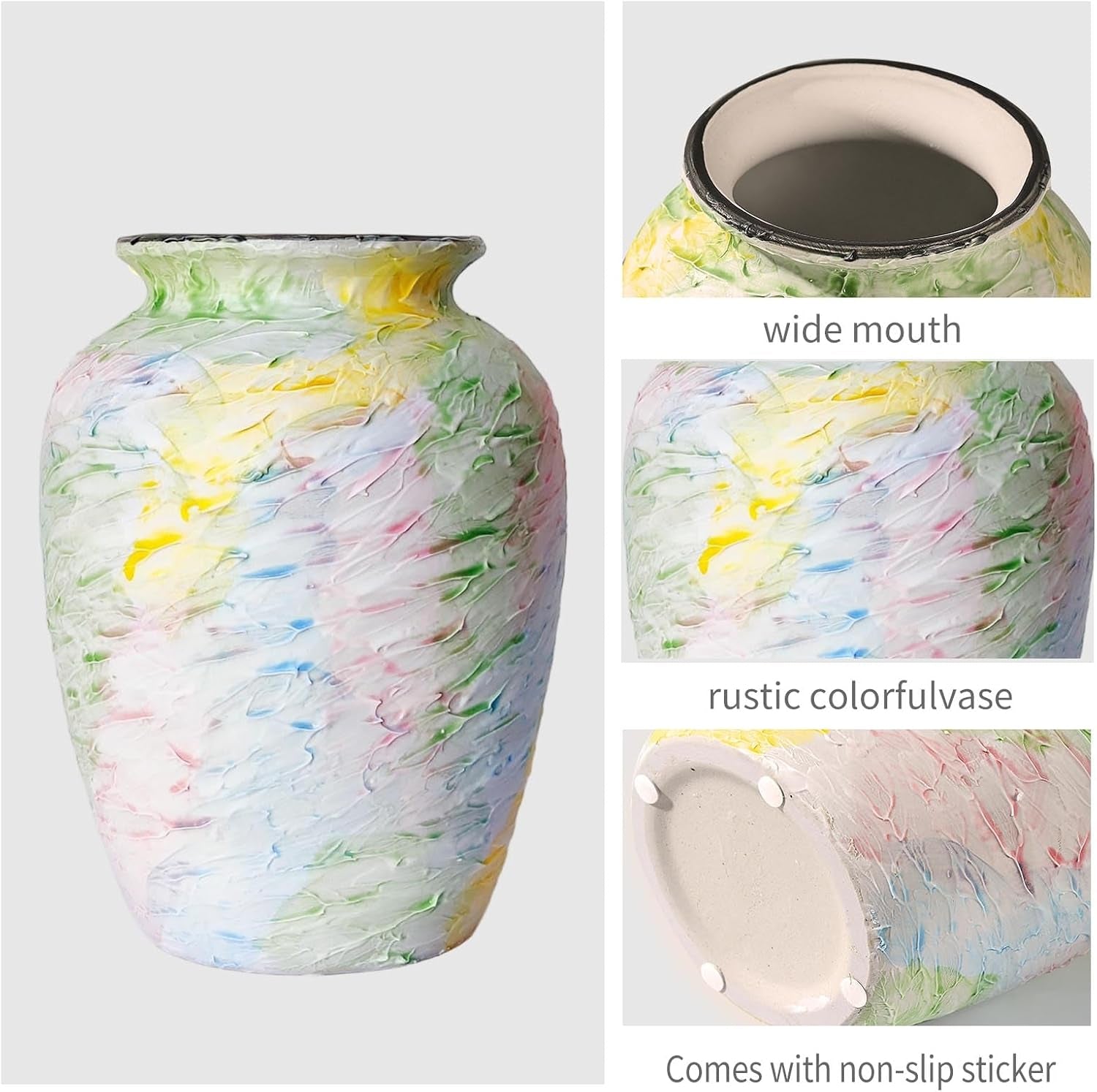 Colorful Decorative Painted Vase - 8.6" Pastel Dopamine Spring Ceramic Flower Vase Home Centerpieces Decor, Unique Vintage Aesthetic Vases for Woman Dresser,Bedroom,Living/Dining Room