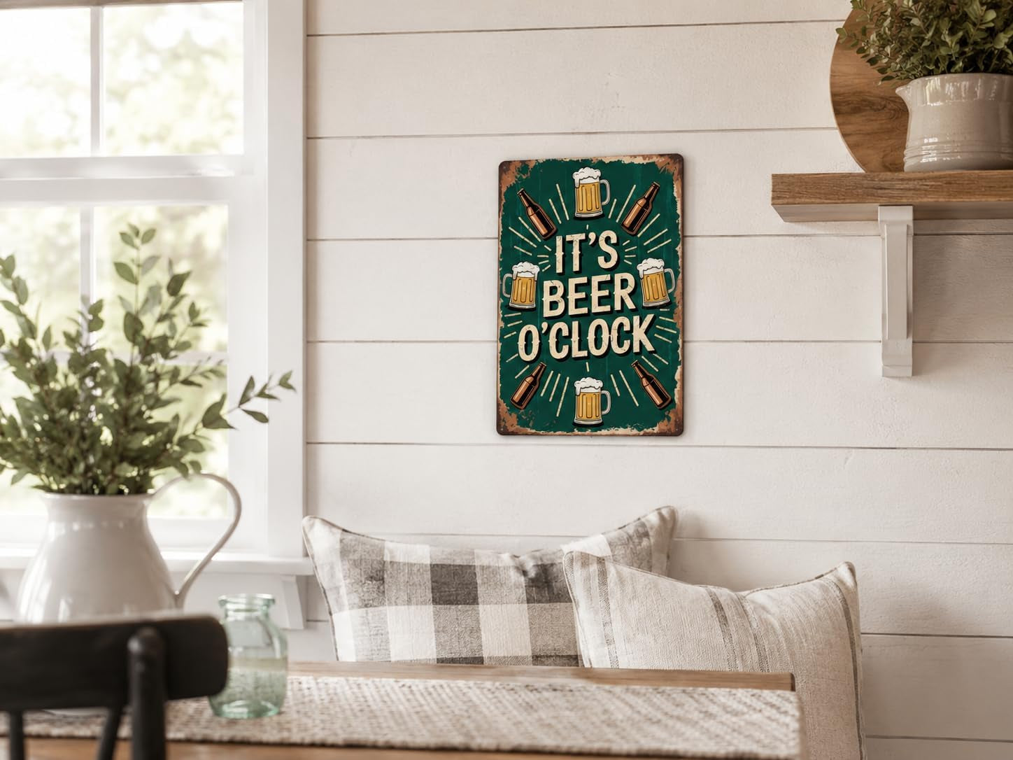 Beer O'Clock Metal Sign 8X12In Retro Bar Plaque for Man Cave Garage Wall Decor Pub Gift
