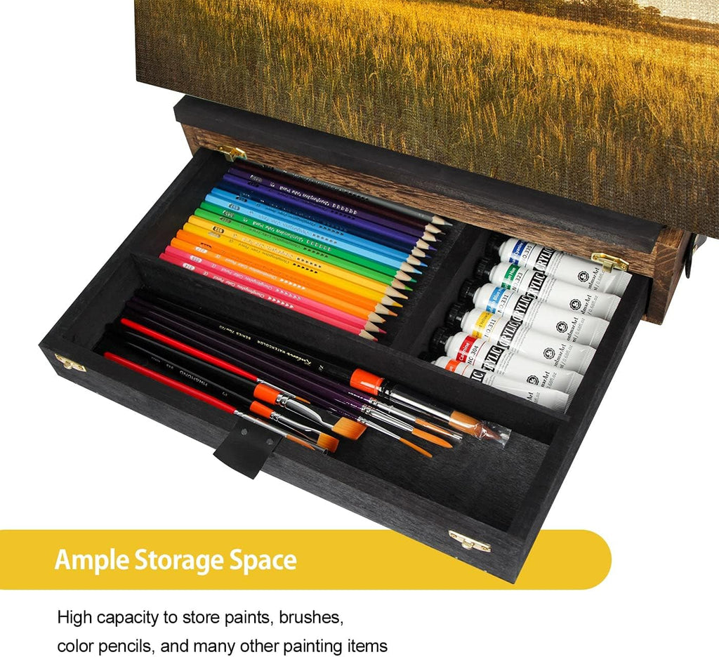 Rustic Wood Adjustable Portable Desktop Table Easel with Storage Drawer- Artist Easel Board for Canvas Painting, Drawing, Sketching Book Stand- MK704A