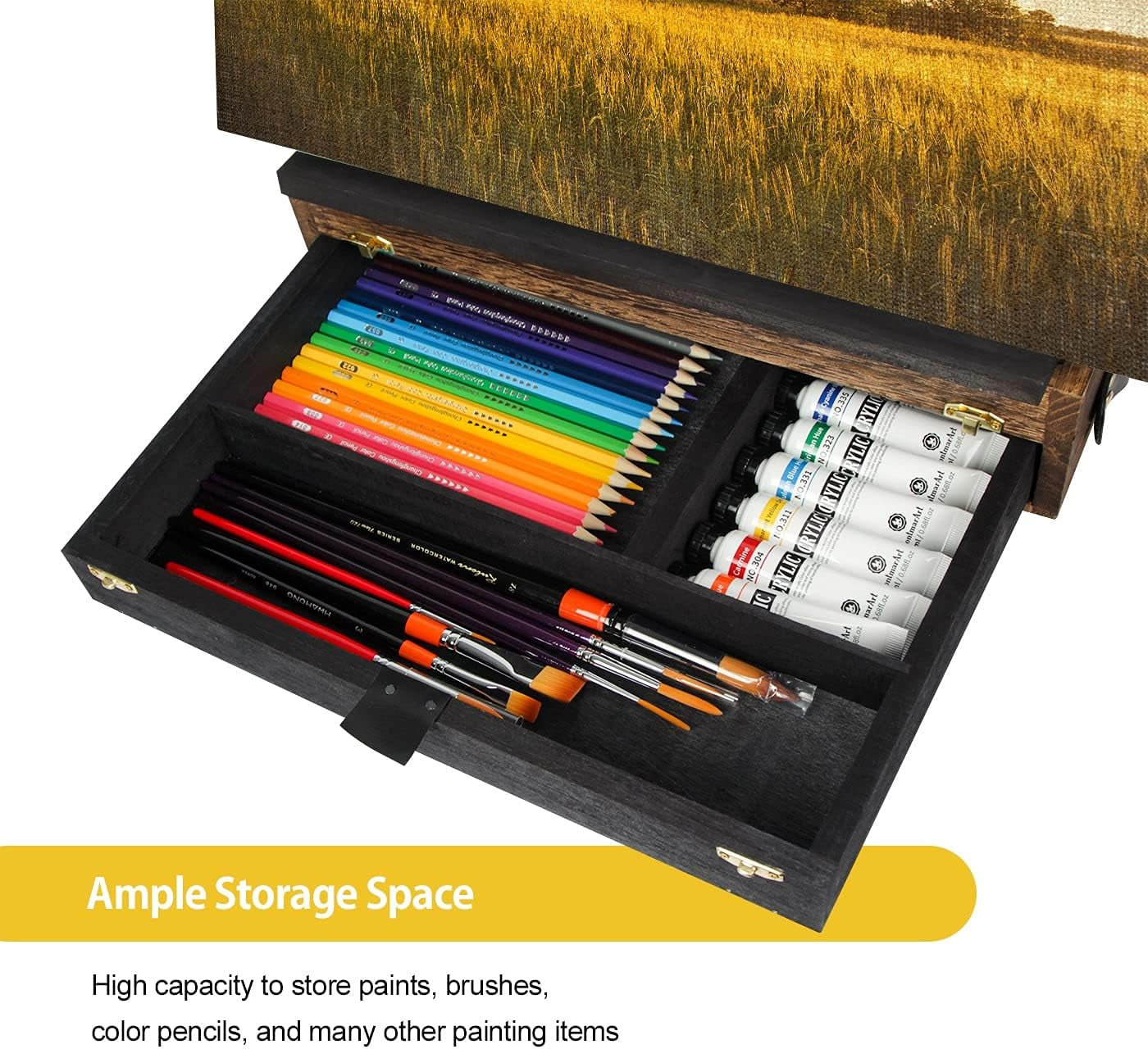 Rustic Wood Adjustable Portable Desktop Table Easel with Storage Drawer- Artist Easel Board for Canvas Painting, Drawing, Sketching Book Stand- MK704A