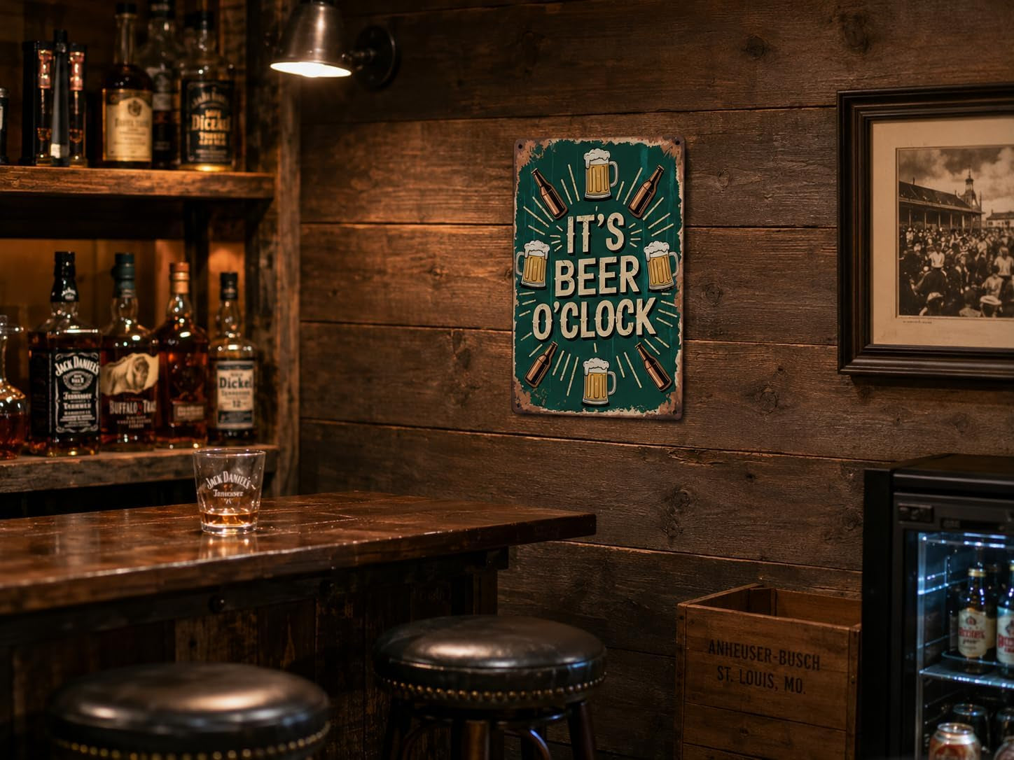 Beer O'Clock Metal Sign 8X12In Retro Bar Plaque for Man Cave Garage Wall Decor Pub Gift