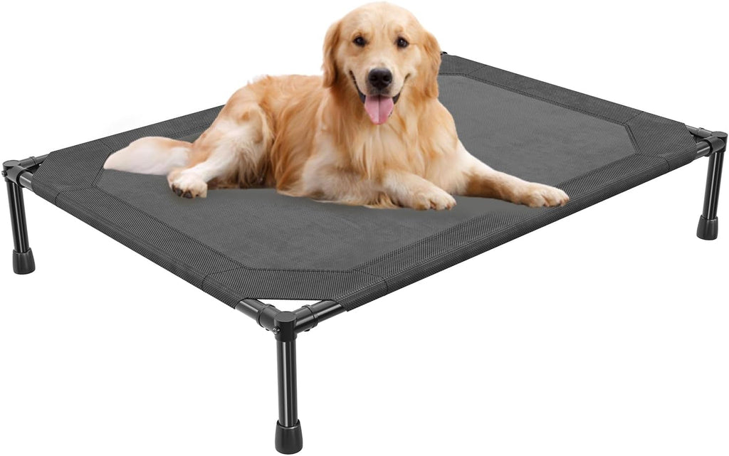 Elevated Dog Bed for Large Dogs, Waterproof Raised Dog Cot with Washable Mesh, Cooling Breathable Pet Bed for Outdoor, 42" X 31", Black