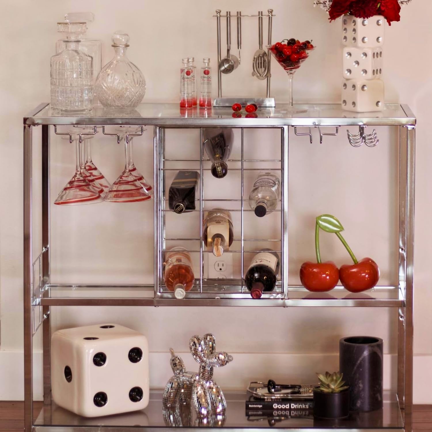 White & Silver Triple Dice Vase, Maximalist Decor Ceramic Flower Vase, Retro Home Decor for Desk, Shelf, Table, Bar Cart & Vanity, Unique, Funky, Trendy & Cool Room Decor