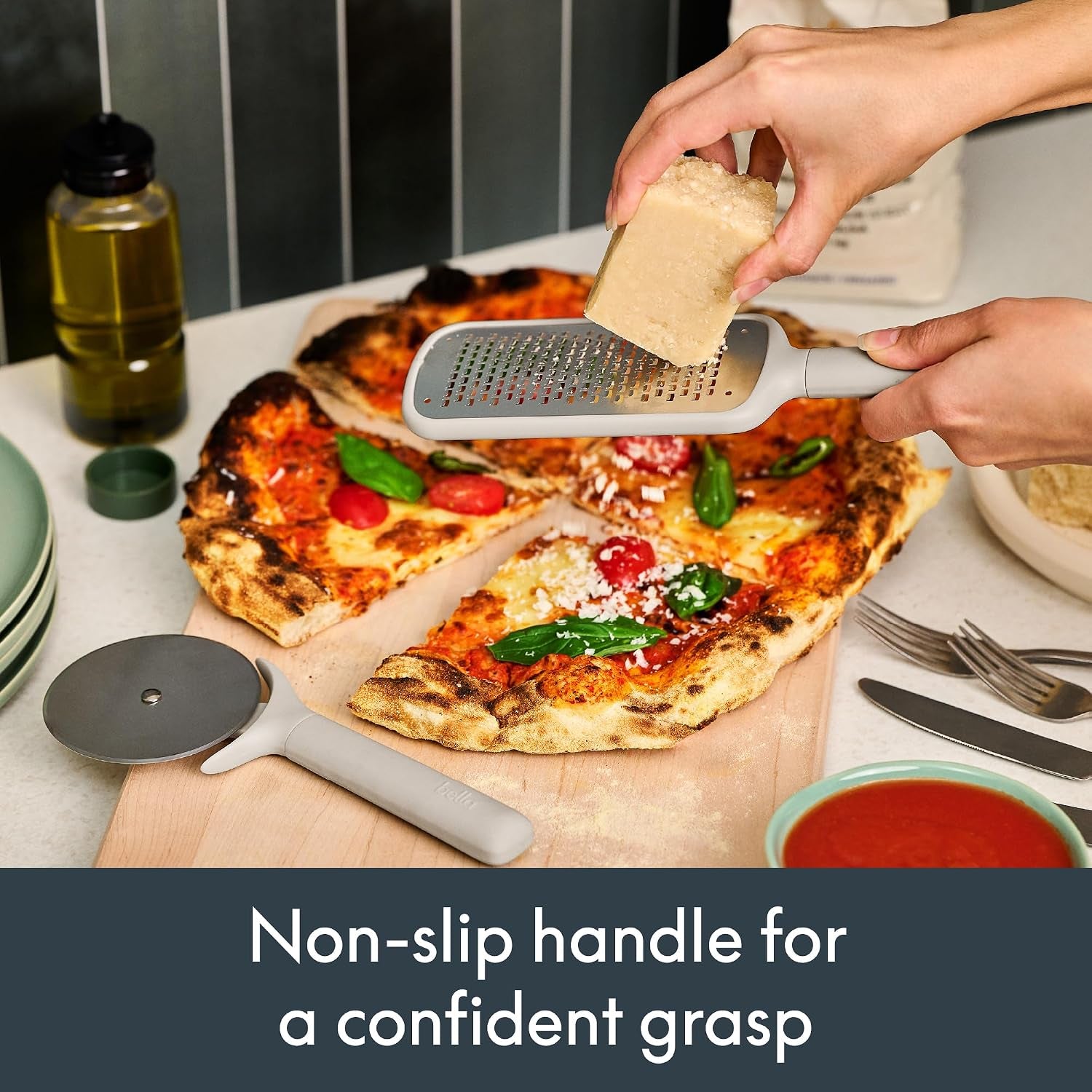 7-Piece Modular Gadget Set, Grater, Pizza Cutter, Ice Cream Scoop, Peeler, Shears, Bottle Opener, Crock with Removable Divider, Dishwasher Safe, Oatmilk
