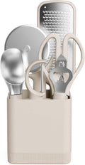 7-Piece Modular Gadget Set, Grater, Pizza Cutter, Ice Cream Scoop, Peeler, Shears, Bottle Opener, Crock with Removable Divider, Dishwasher Safe, Oatmilk