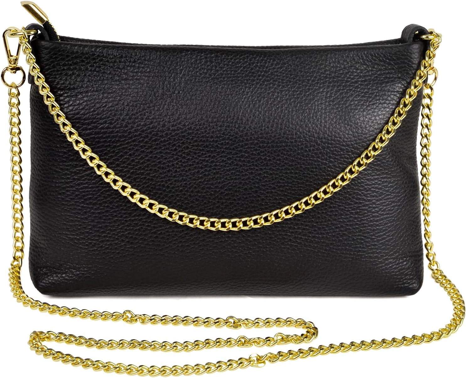 Italian Genuine Leather Handbag for Women Clutch Evening Bag Gold Chain Strap Shoulder Bag Crossbody Purse