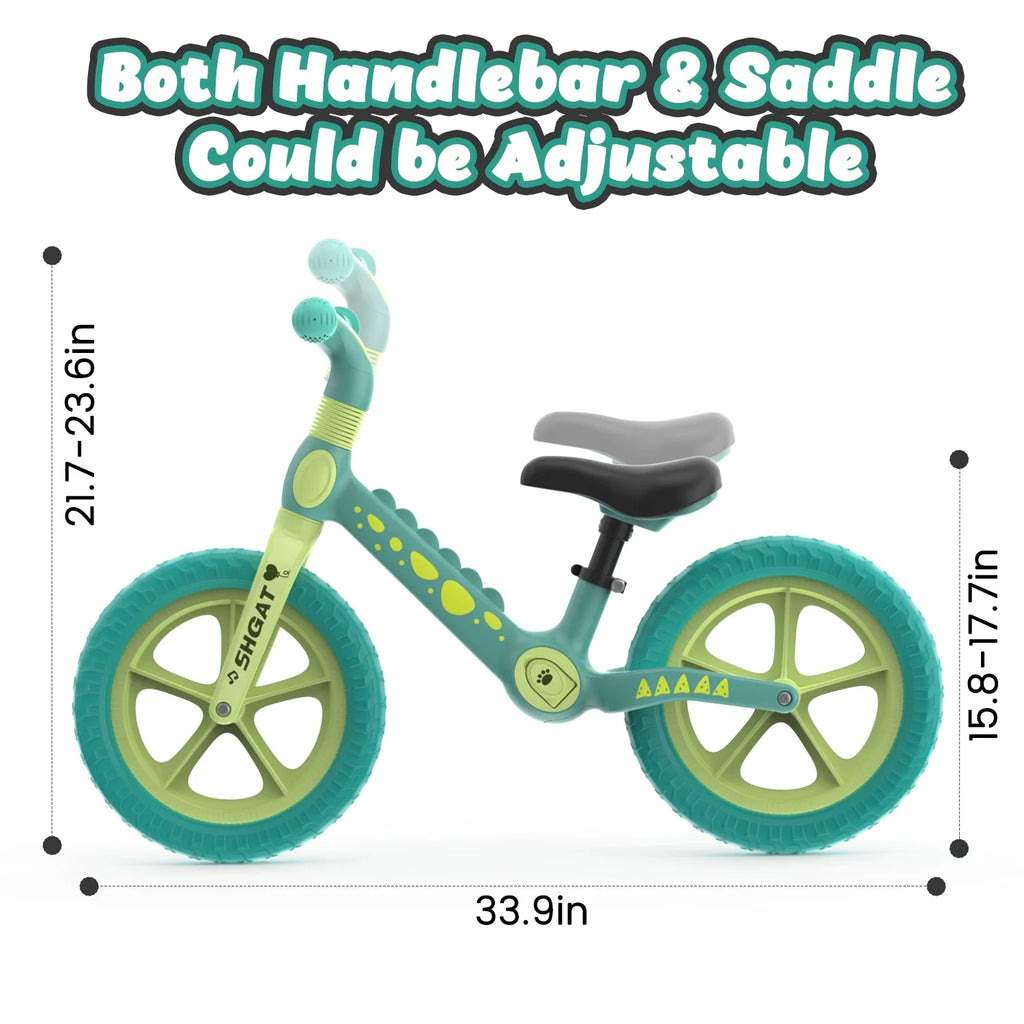 Balance Bike Toys for Toddlers 18+ Months, Dinosaur Balance Bike with Adjustable Handlebar and Seat, No Pedals Bike Gift for Kids, Green