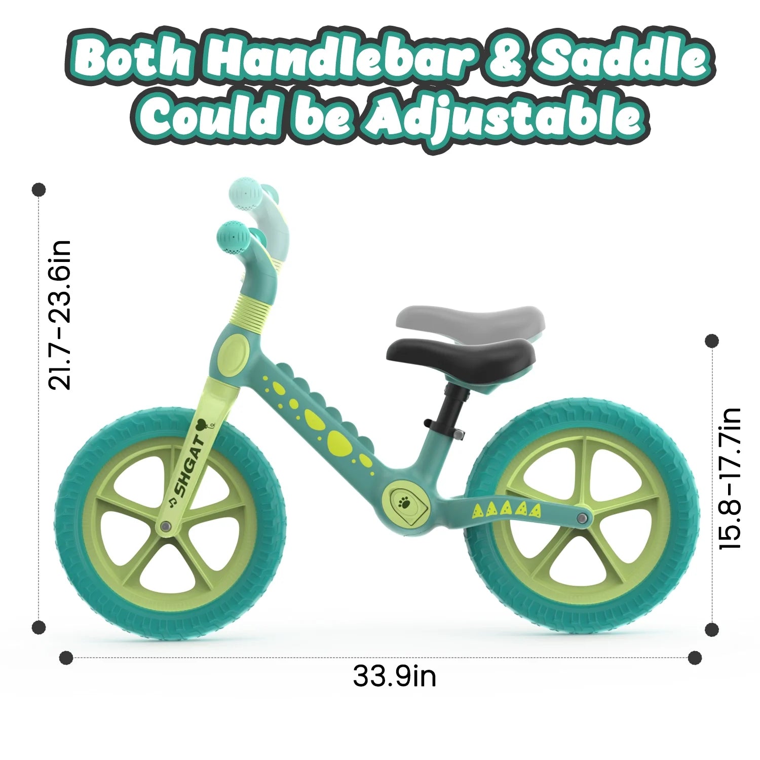 Balance Bike Toys for Toddlers 18+ Months, Dinosaur Balance Bike with Adjustable Handlebar and Seat, No Pedals Bike Gift for Kids, Green