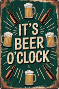 Beer O'Clock Metal Sign 8X12In Retro Bar Plaque for Man Cave Garage Wall Decor Pub Gift