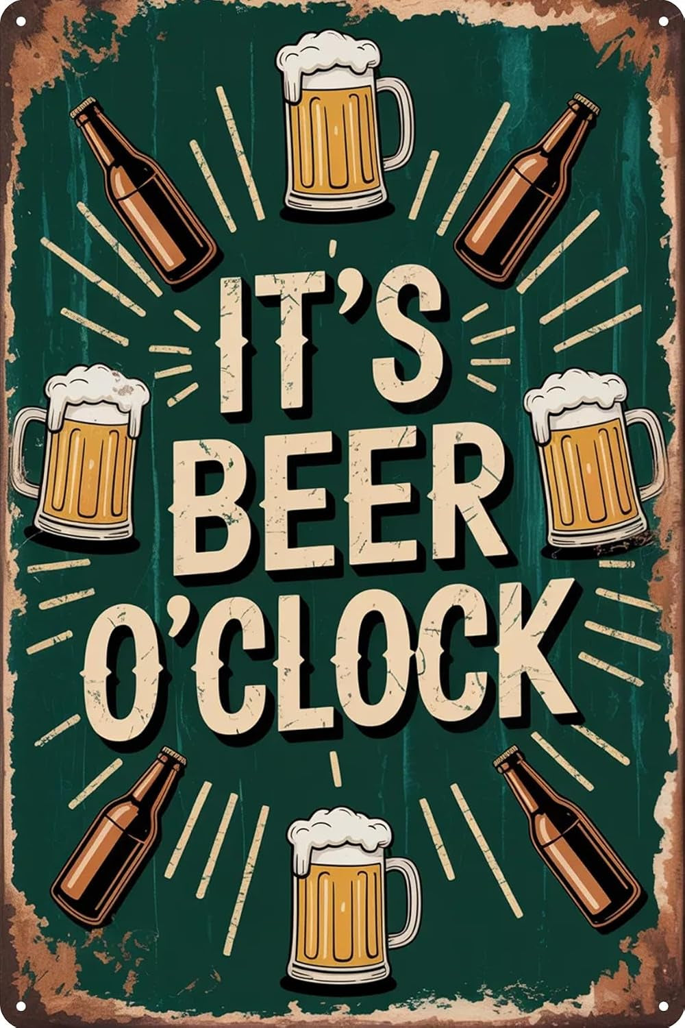 Beer O'Clock Metal Sign 8X12In Retro Bar Plaque for Man Cave Garage Wall Decor Pub Gift