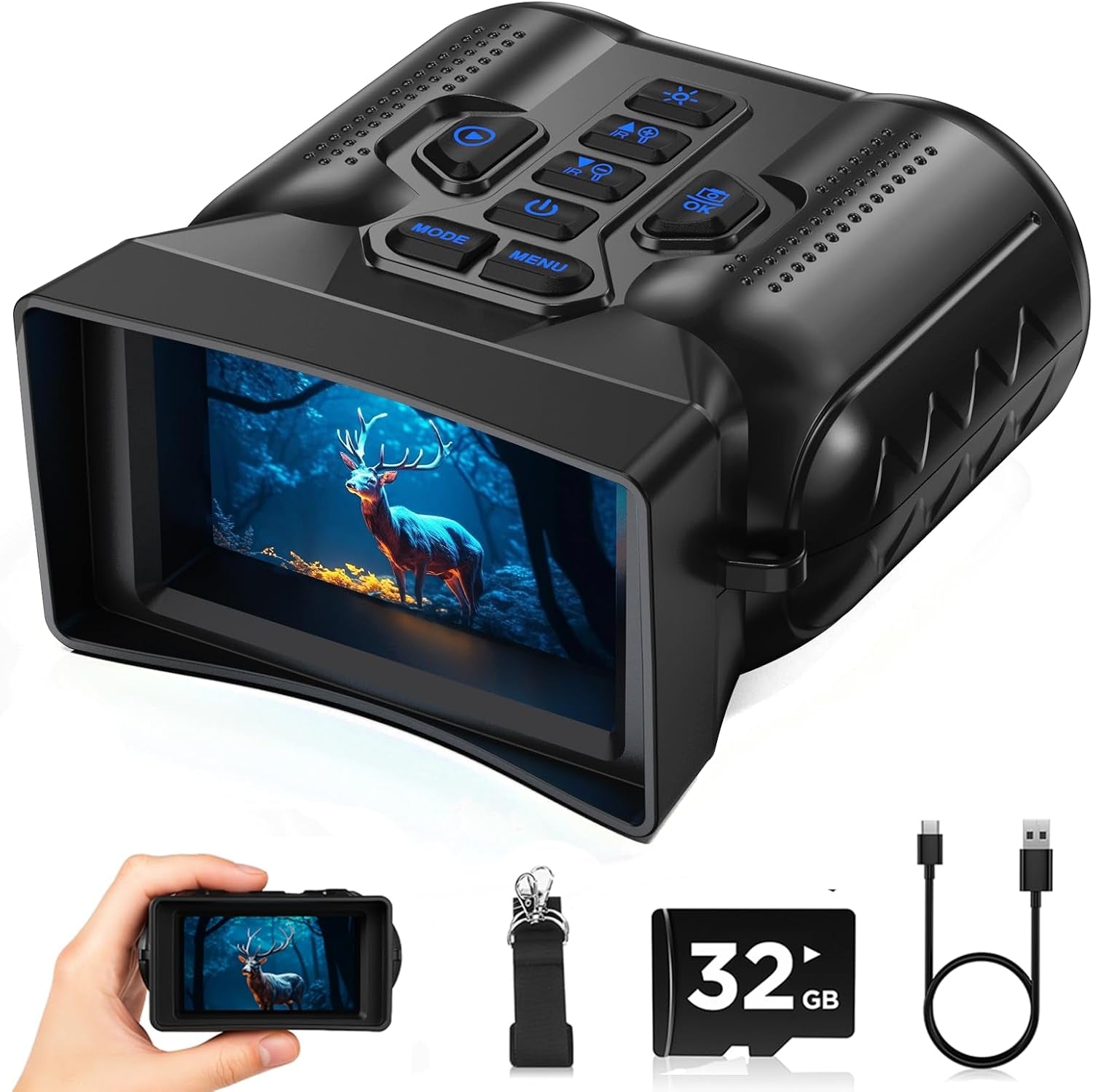 Night Vision Goggles,4K Night Vision Binoculars for Adults with 5000Mah Rechargeable Battery,1000Ft Infrared Range,16X Zoom,32Gb TF Card,Photo&Video Recording,Compact Design,Ideal Gifts for Men