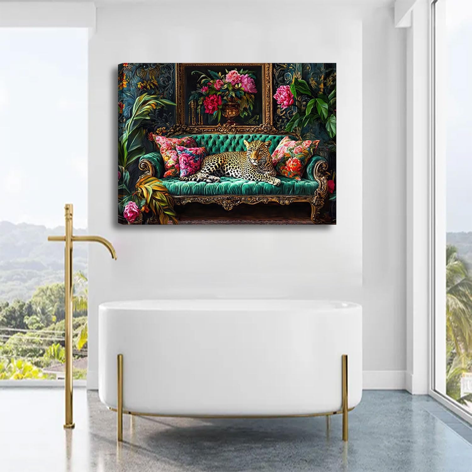 Cheetah Lying on Vintage Sofa Canvas Wall Art Eclectic Leopard Wall Decor Pictures Dopamine Animal Portrait Poster Prints for Living Room Home Bedroom Home Decoration 24X36In Ready to Hang