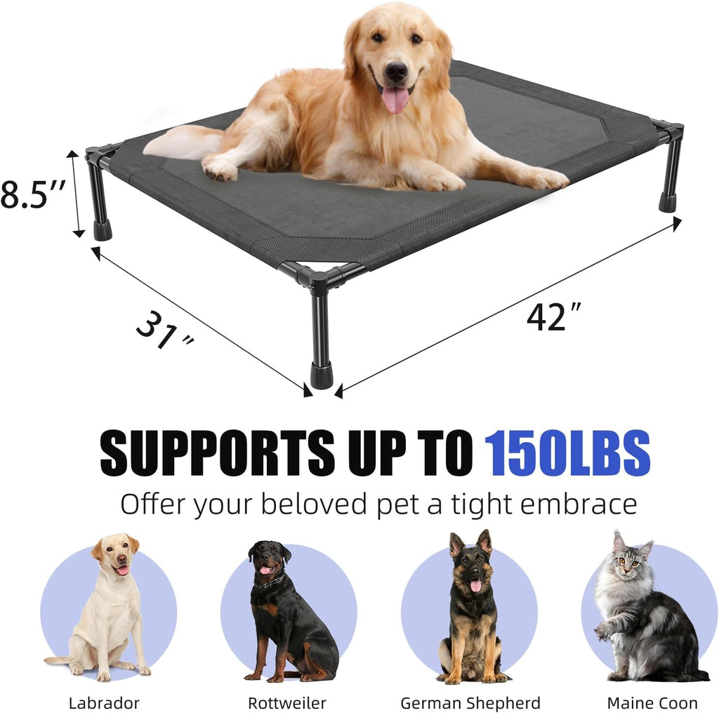 Elevated Dog Bed for Large Dogs, Waterproof Raised Dog Cot with Washable Mesh, Cooling Breathable Pet Bed for Outdoor, 42" X 31", Black