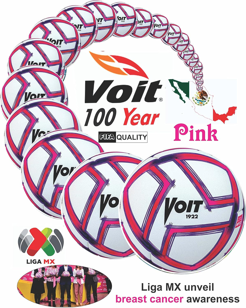 Soccer Ball Size 5, FIFA Quality Heat-Sealed Pink Ball for Liga MX Soccer Balls - 20-Panel Butyl Bladder Design - Play Bold with Purpose on Every Match with Iconic Pink Soccer Ball
