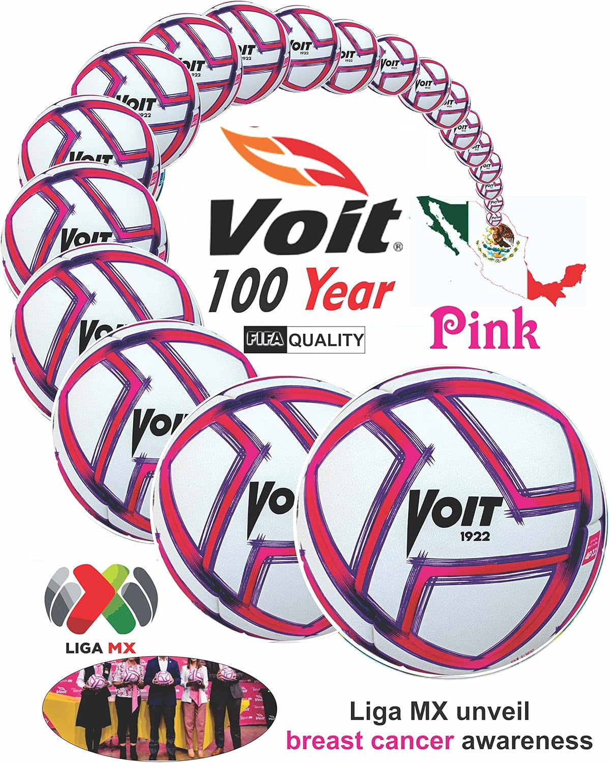 Soccer Ball Size 5, FIFA Quality Heat-Sealed Pink Ball for Liga MX Soccer Balls - 20-Panel Butyl Bladder Design - Play Bold with Purpose on Every Match with Iconic Pink Soccer Ball