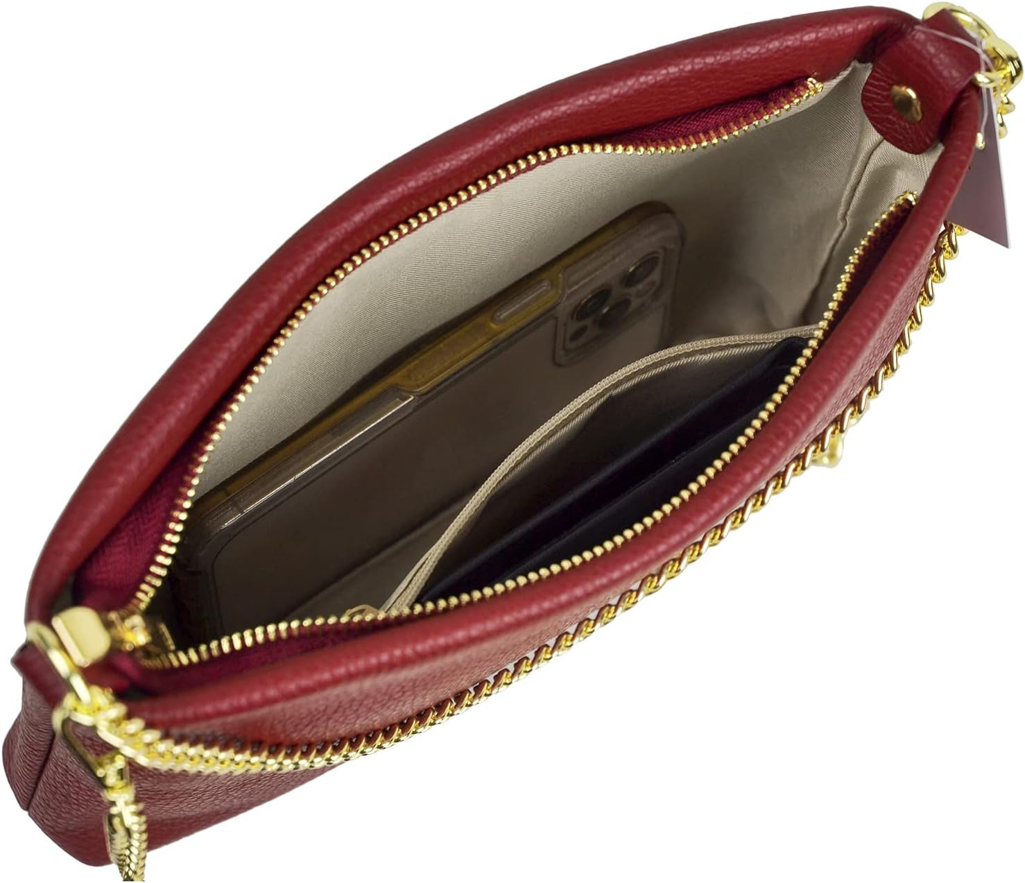 Italian Genuine Leather Handbag for Women Clutch Evening Bag Gold Chain Strap Shoulder Bag Crossbody Purse