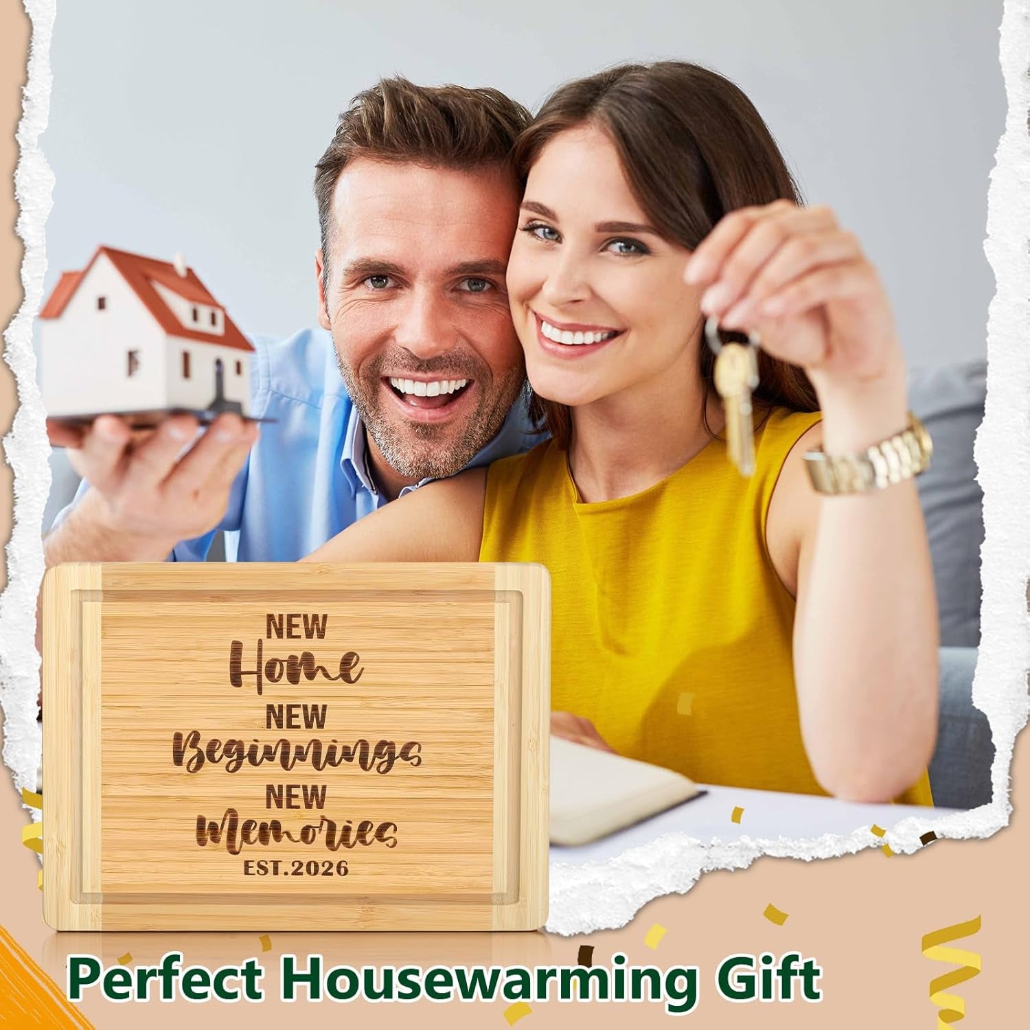 House Warming Gifts New Home 2026, Engraved Cutting Board New Home Gift Ideas, New Beginnings Gifts for Women Men Couple New Homeowner Closing New Apartment Essentials New Memories
