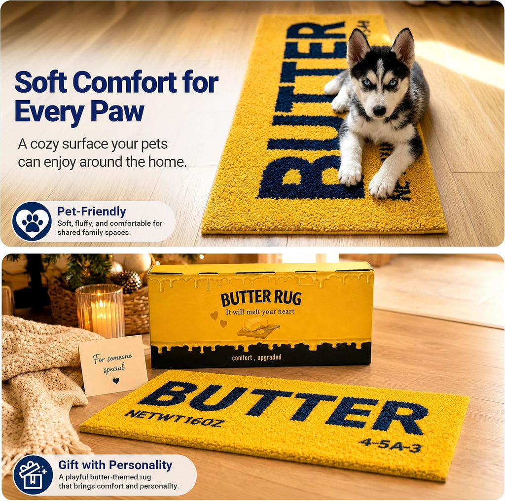 Bright Yellow Butter Rug - Washable Ultra Soft Plush Shaggy Non Slip Kitchen Mat - 47"X20" Fluffy Indoor Accent Rug for Living Room, Bedroom or Entryway