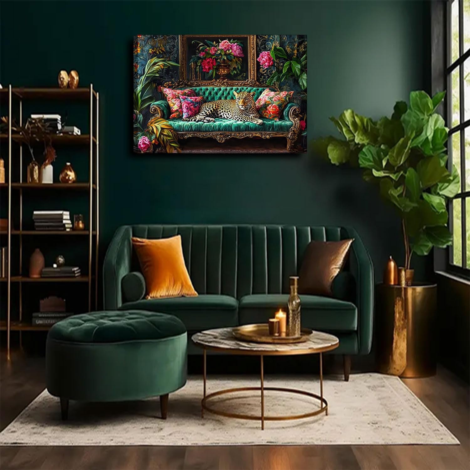 Cheetah Lying on Vintage Sofa Canvas Wall Art Eclectic Leopard Wall Decor Pictures Dopamine Animal Portrait Poster Prints for Living Room Home Bedroom Home Decoration 24X36In Ready to Hang