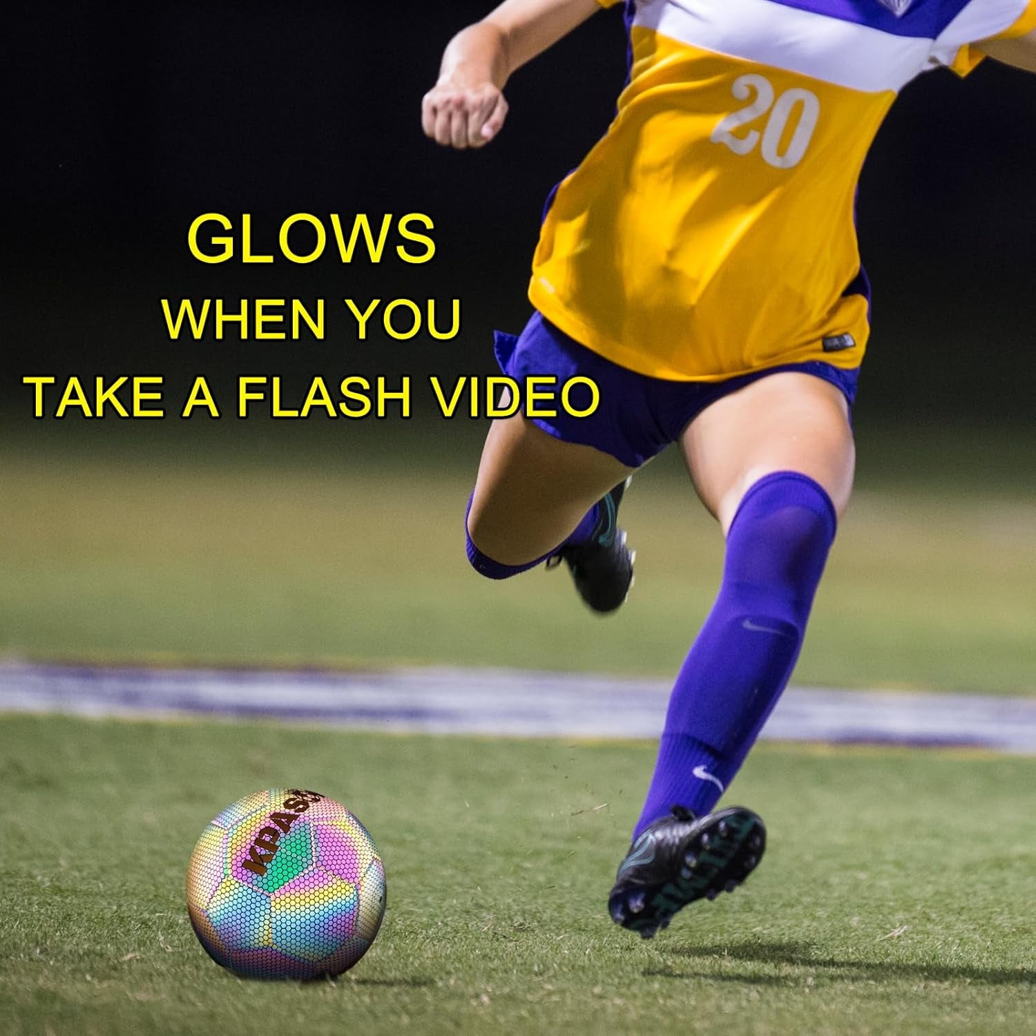 Soccer Ball, Holographic Reflective Glowing Soccer Ball Size 4/5 for Men Women Training, with Pump and Carry Bag