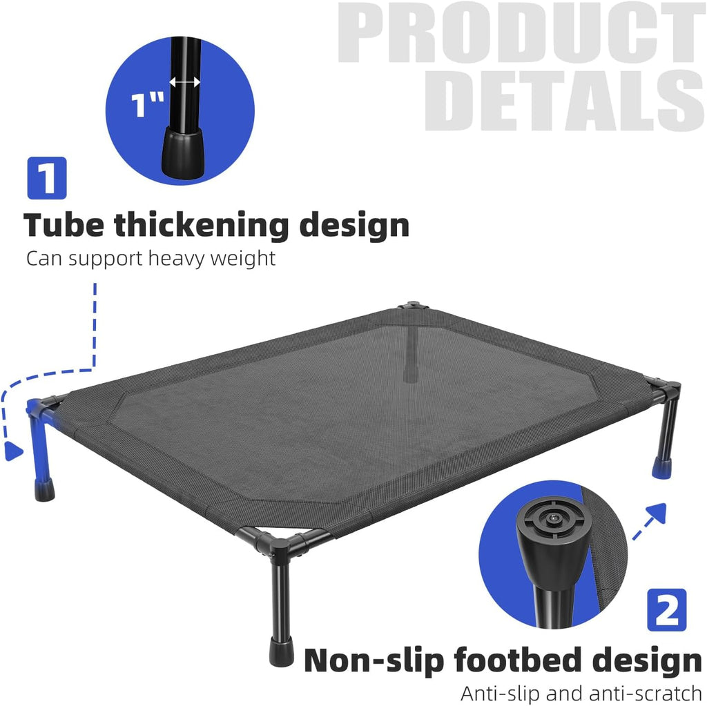 Elevated Dog Bed for Large Dogs, Waterproof Raised Dog Cot with Washable Mesh, Cooling Breathable Pet Bed for Outdoor, 42" X 31", Black