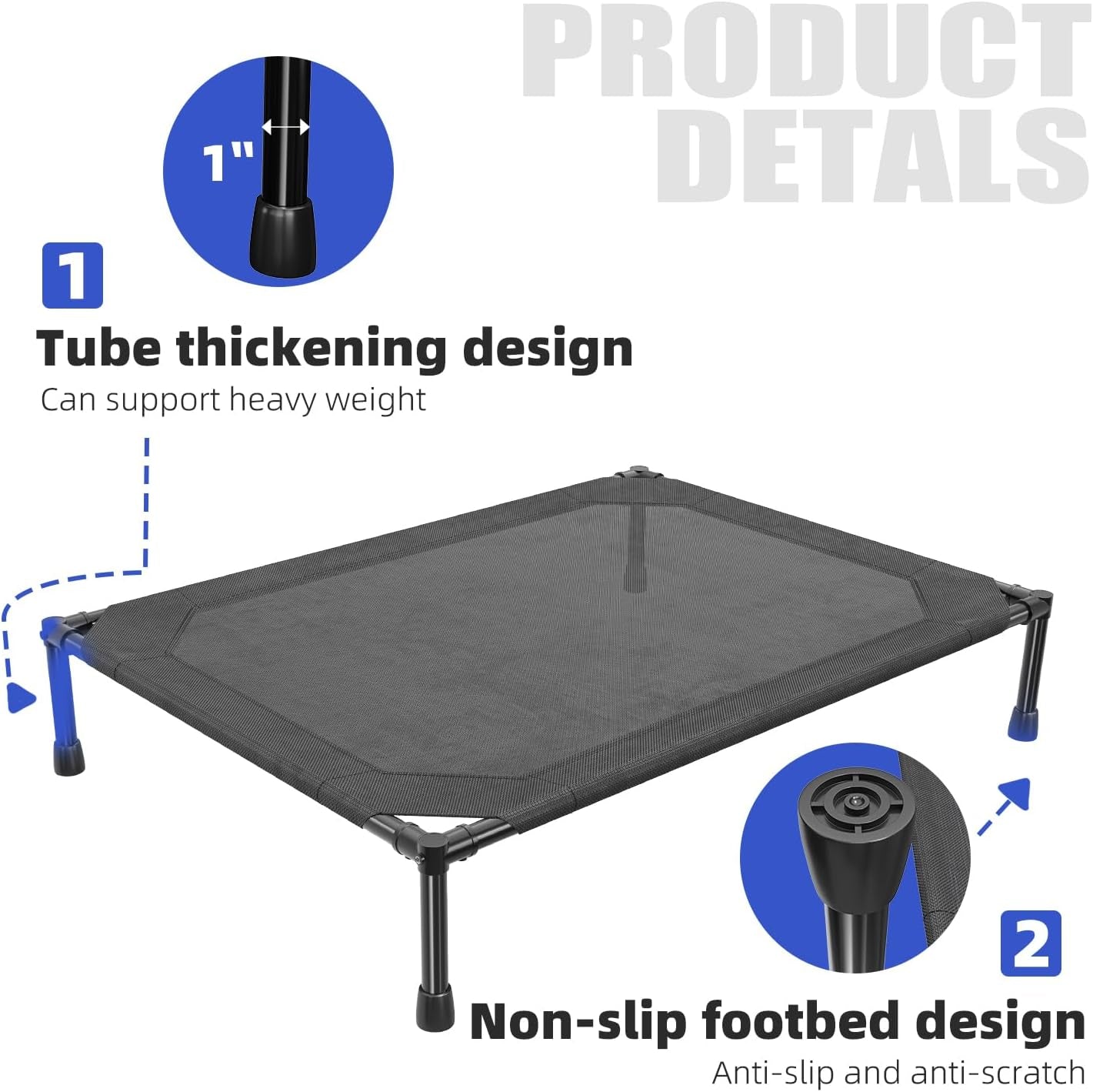 Elevated Dog Bed for Large Dogs, Waterproof Raised Dog Cot with Washable Mesh, Cooling Breathable Pet Bed for Outdoor, 42" X 31", Black