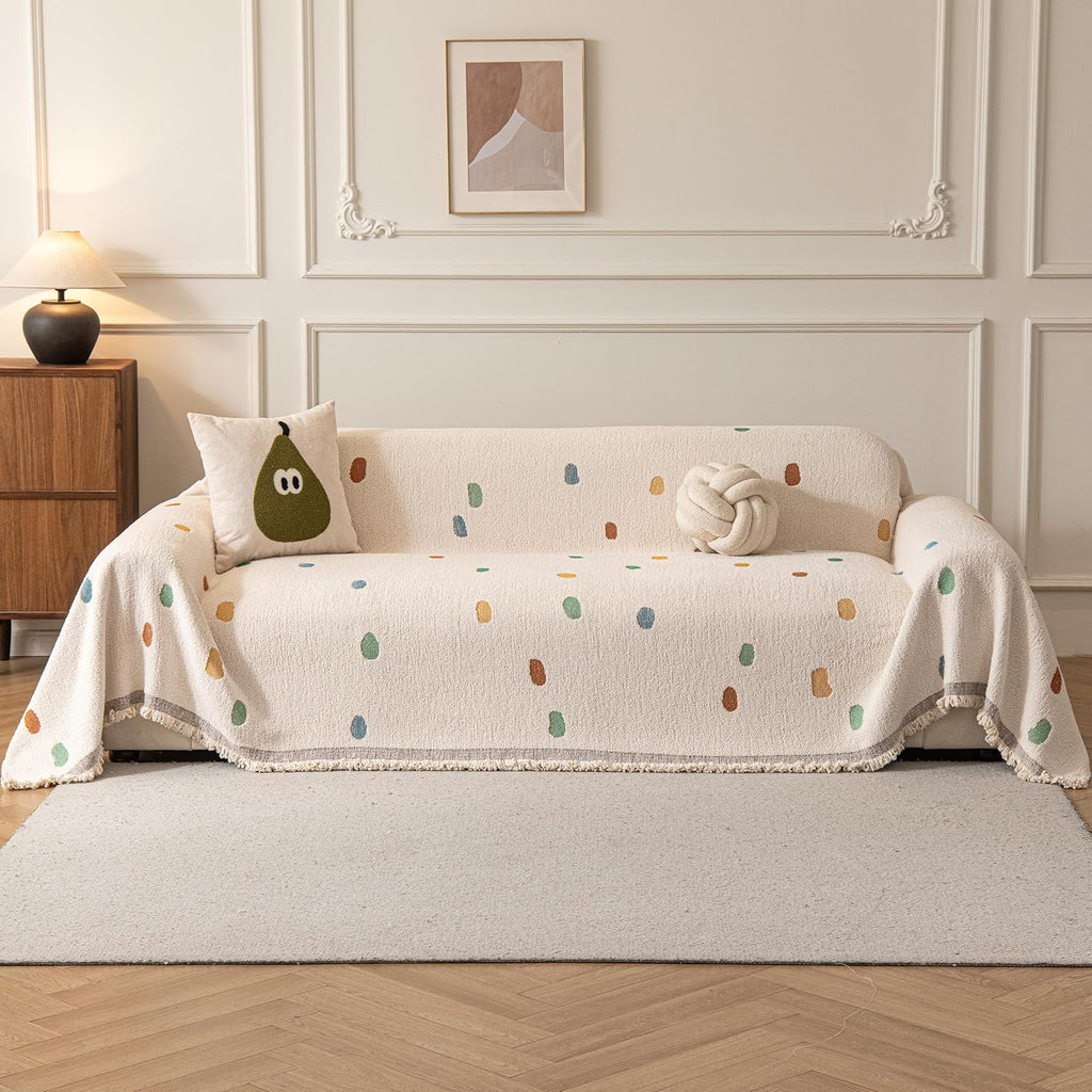 Couch Covers for Dogs, Sofa Covers for 3 Cushion Couch, Plush Couch Blanket Cover Sectional Washable, Sofa Slipcover Protector, Slip Covers for Sofas High-Gram Weight, Dots Beige, 71" ×118"