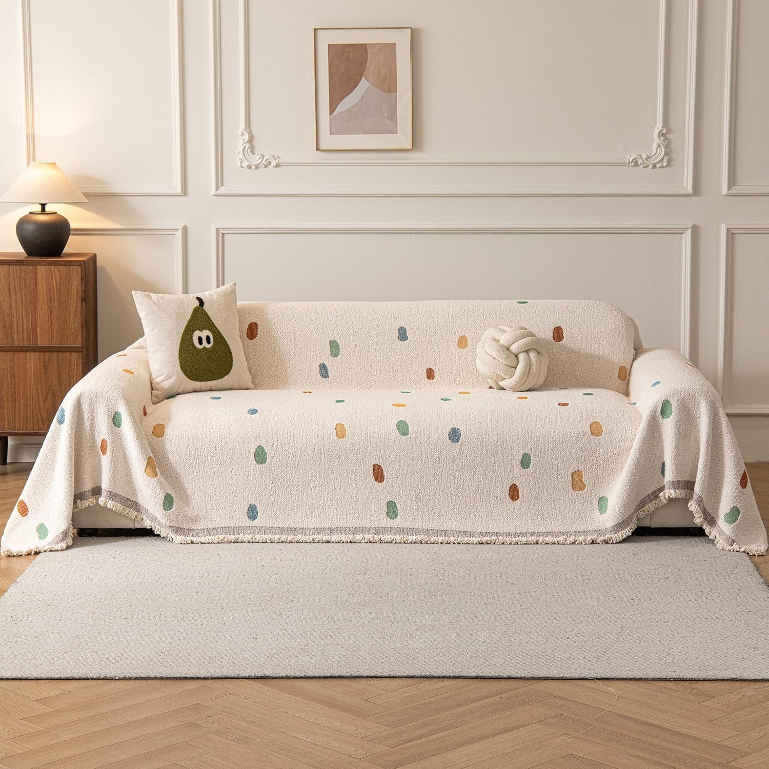 Couch Covers for Dogs, Sofa Covers for 3 Cushion Couch, Plush Couch Blanket Cover Sectional Washable, Sofa Slipcover Protector, Slip Covers for Sofas High-Gram Weight, Dots Beige, 71" ×118"