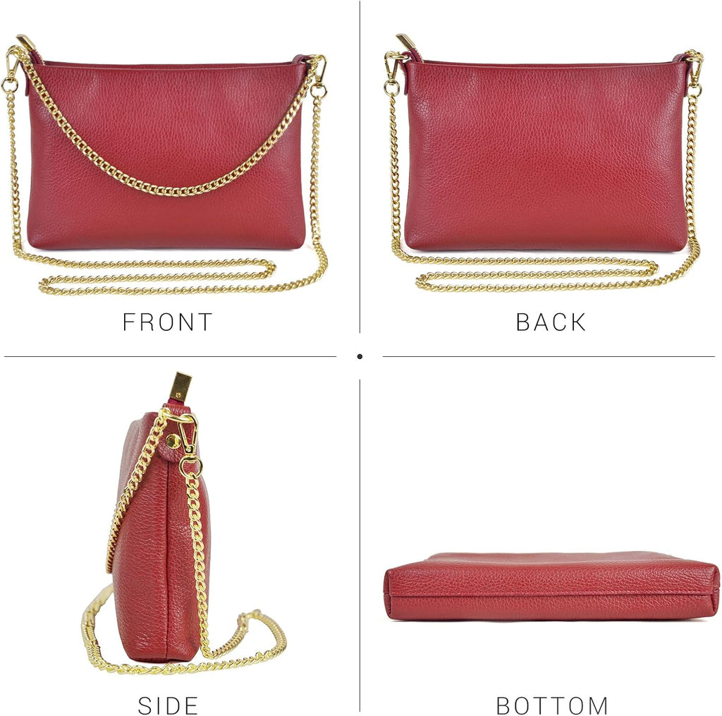 Italian Genuine Leather Handbag for Women Clutch Evening Bag Gold Chain Strap Shoulder Bag Crossbody Purse