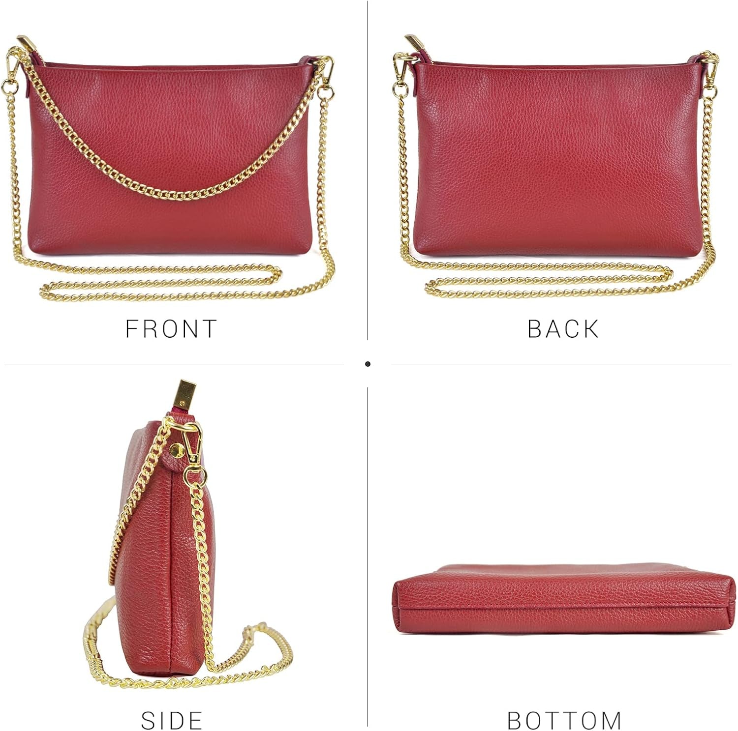 Italian Genuine Leather Handbag for Women Clutch Evening Bag Gold Chain Strap Shoulder Bag Crossbody Purse