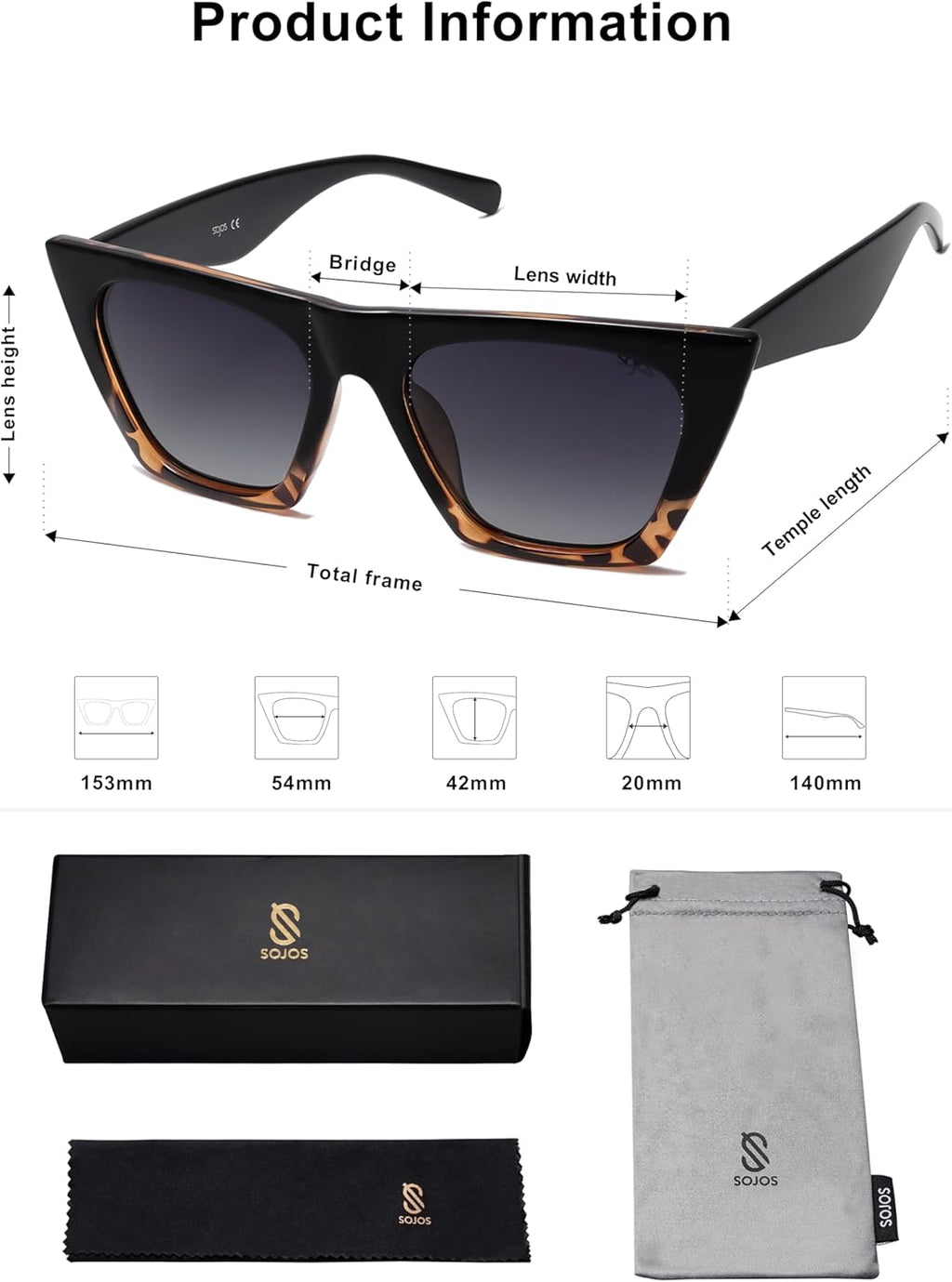 Trendy Square Cateye Polarized Sunglasses Womens Big Frame Shades SJ2115