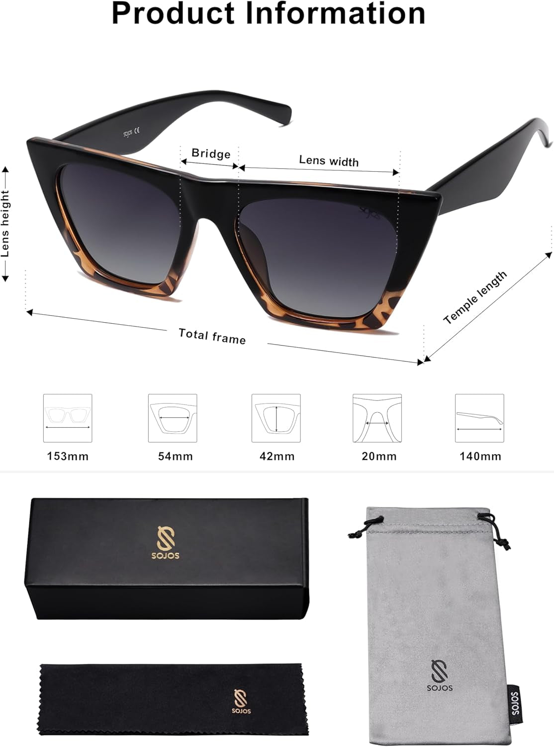 Trendy Square Cateye Polarized Sunglasses Womens Big Frame Shades SJ2115