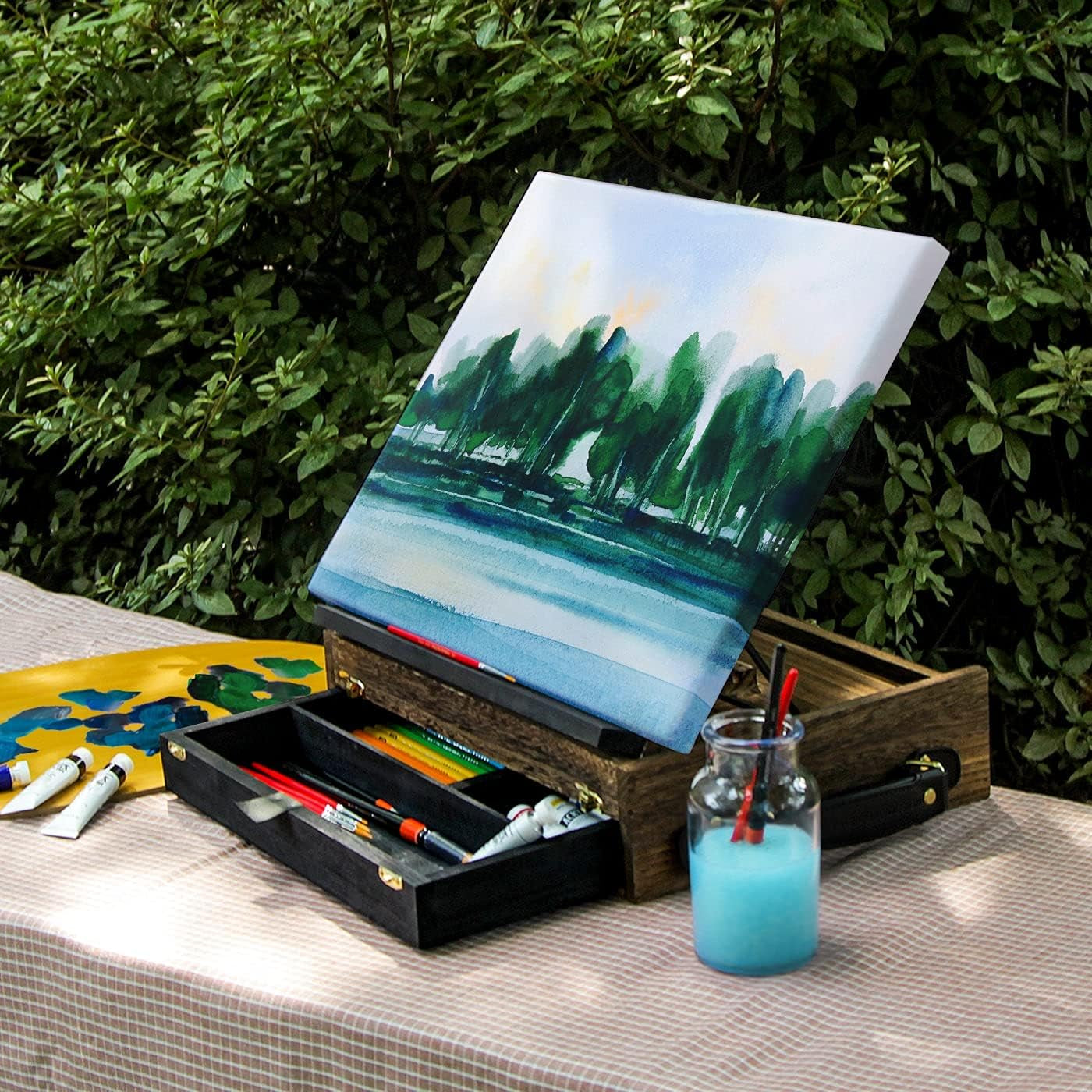 Rustic Wood Adjustable Portable Desktop Table Easel with Storage Drawer- Artist Easel Board for Canvas Painting, Drawing, Sketching Book Stand- MK704A