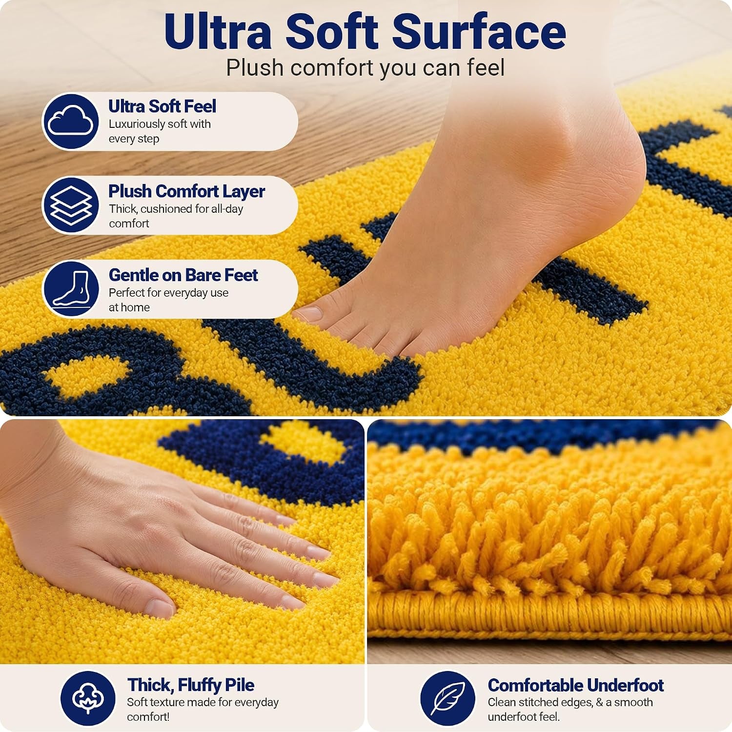 Bright Yellow Butter Rug - Washable Ultra Soft Plush Shaggy Non Slip Kitchen Mat - 47"X20" Fluffy Indoor Accent Rug for Living Room, Bedroom or Entryway