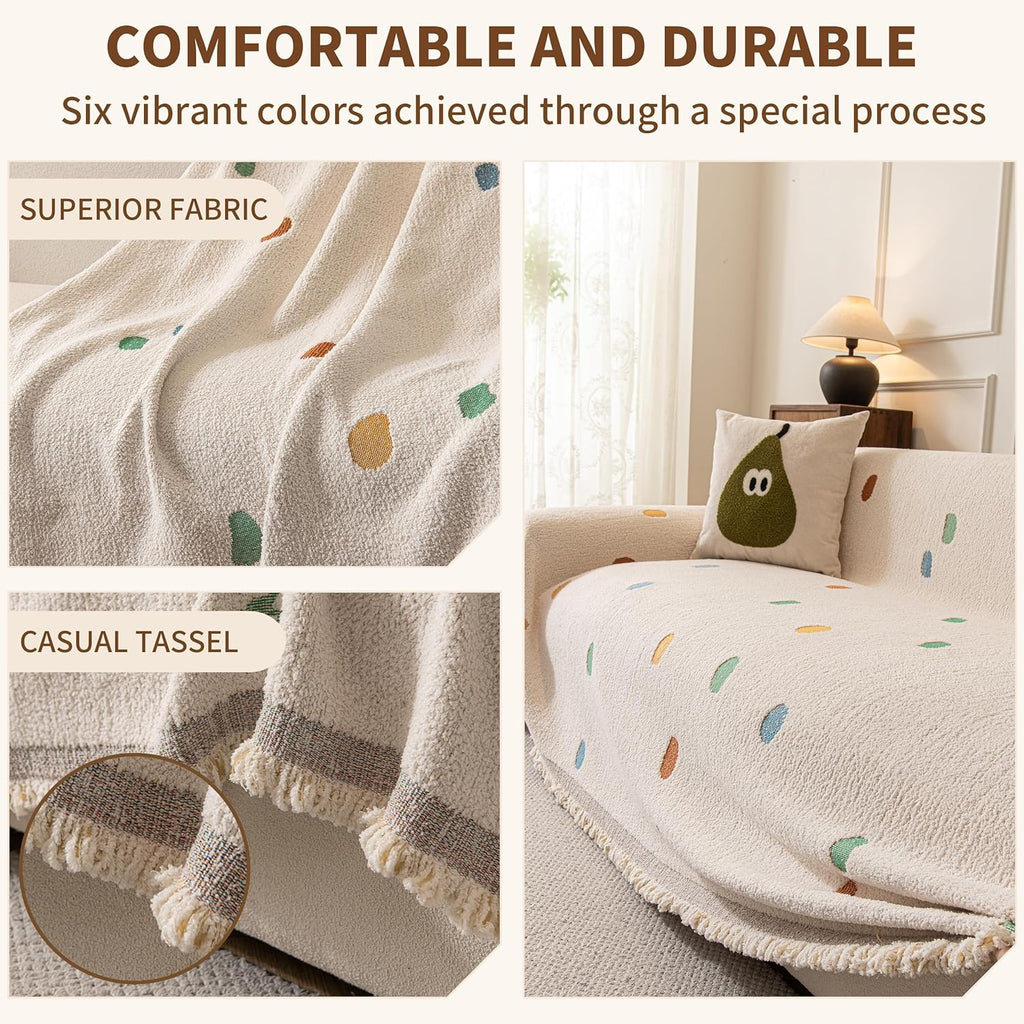 Couch Covers for Dogs, Sofa Covers for 3 Cushion Couch, Plush Couch Blanket Cover Sectional Washable, Sofa Slipcover Protector, Slip Covers for Sofas High-Gram Weight, Dots Beige, 71" ×118"