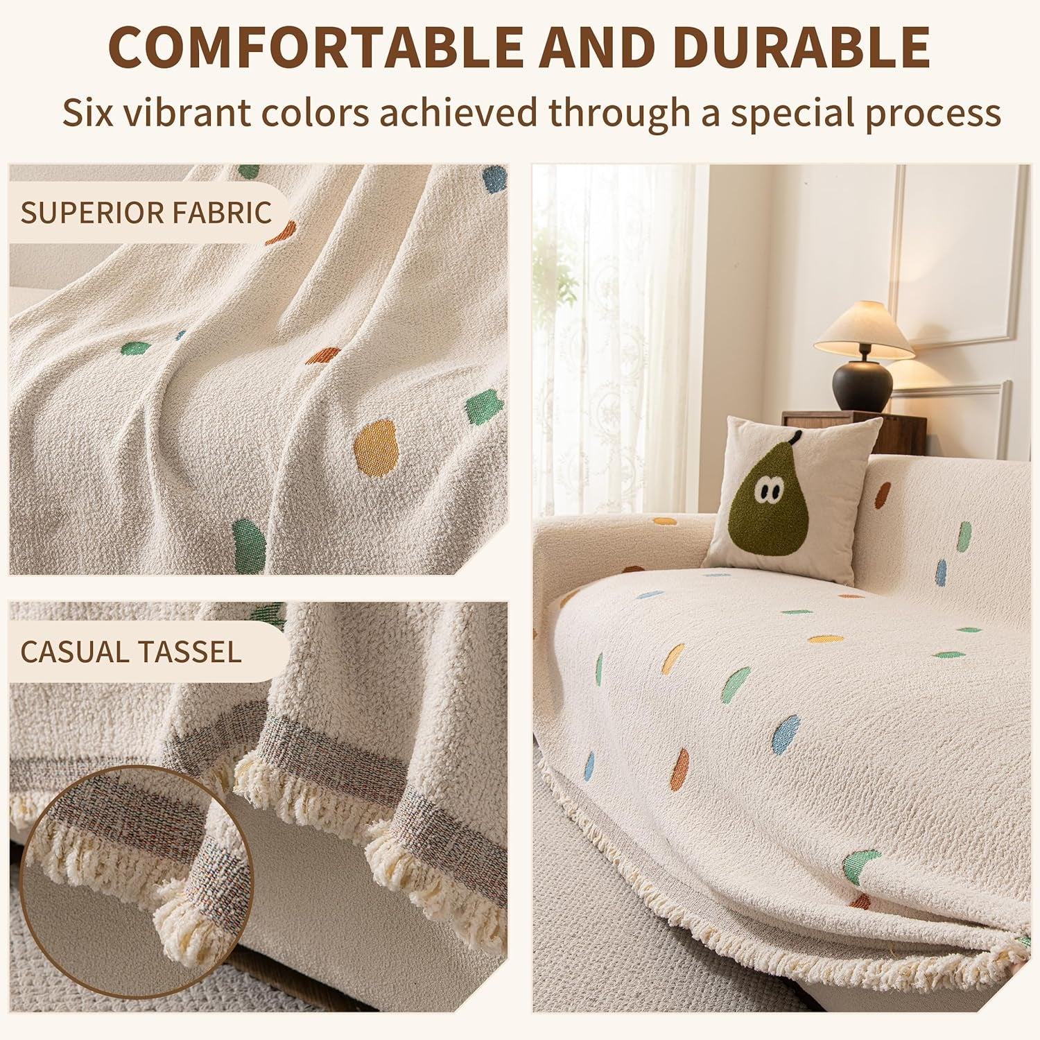 Couch Covers for Dogs, Sofa Covers for 3 Cushion Couch, Plush Couch Blanket Cover Sectional Washable, Sofa Slipcover Protector, Slip Covers for Sofas High-Gram Weight, Dots Beige, 71" ×118"