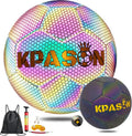 Soccer Ball, Holographic Reflective Glowing Soccer Ball Size 4/5 for Men Women Training, with Pump and Carry Bag