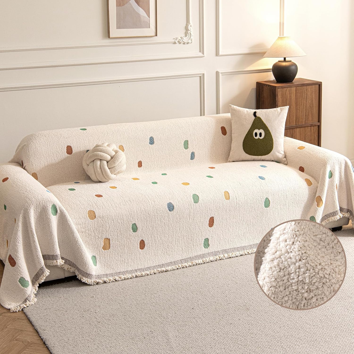 Couch Covers for Dogs, Sofa Covers for 3 Cushion Couch, Plush Couch Blanket Cover Sectional Washable, Sofa Slipcover Protector, Slip Covers for Sofas High-Gram Weight, Dots Beige, 71" ×118"