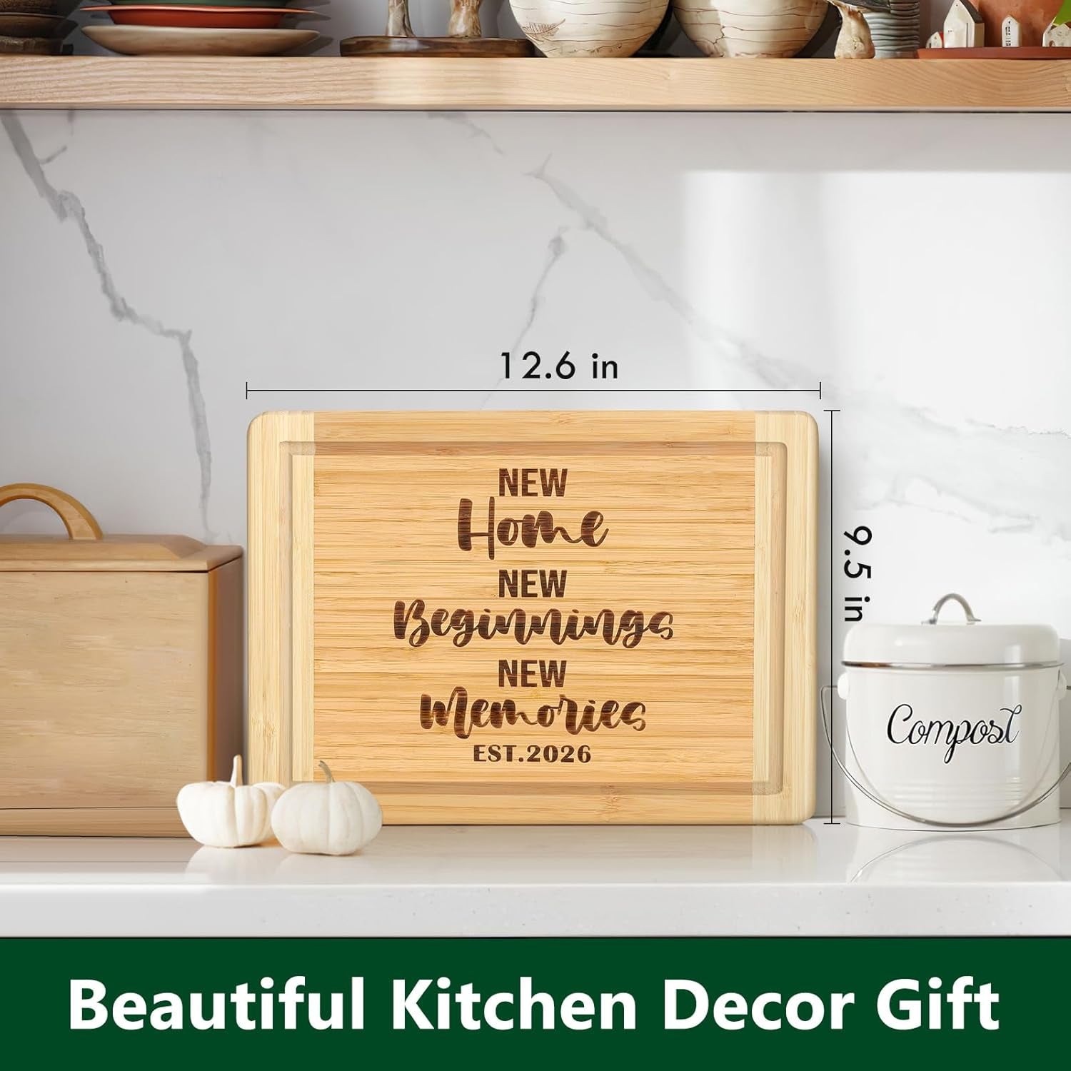 House Warming Gifts New Home 2026, Engraved Cutting Board New Home Gift Ideas, New Beginnings Gifts for Women Men Couple New Homeowner Closing New Apartment Essentials New Memories