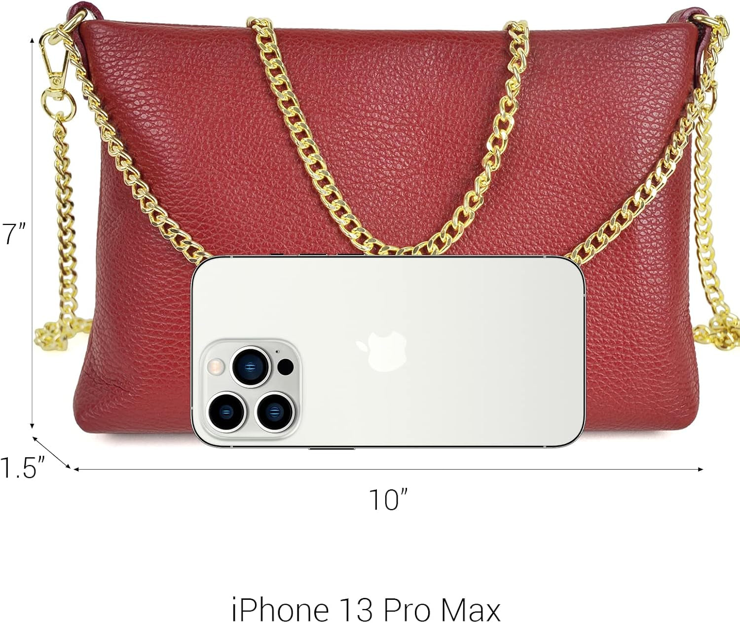 Italian Genuine Leather Handbag for Women Clutch Evening Bag Gold Chain Strap Shoulder Bag Crossbody Purse