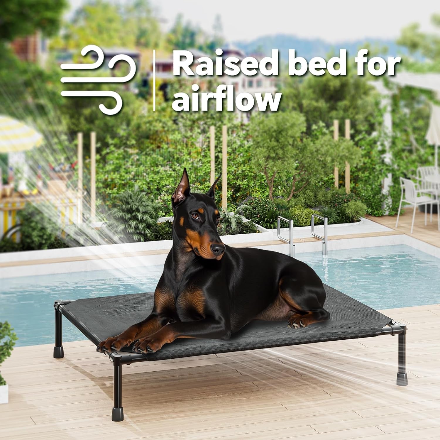 Elevated Dog Bed for Large Dogs, Waterproof Raised Dog Cot with Washable Mesh, Cooling Breathable Pet Bed for Outdoor, 42" X 31", Black