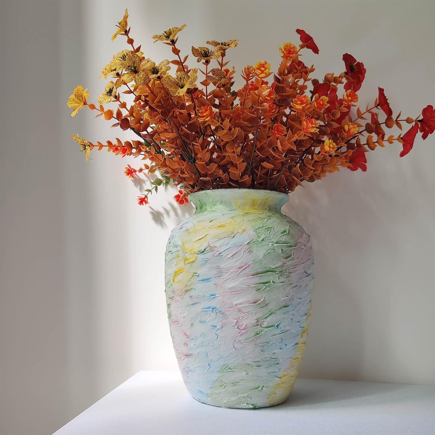 Colorful Decorative Painted Vase - 8.6" Pastel Dopamine Spring Ceramic Flower Vase Home Centerpieces Decor, Unique Vintage Aesthetic Vases for Woman Dresser,Bedroom,Living/Dining Room