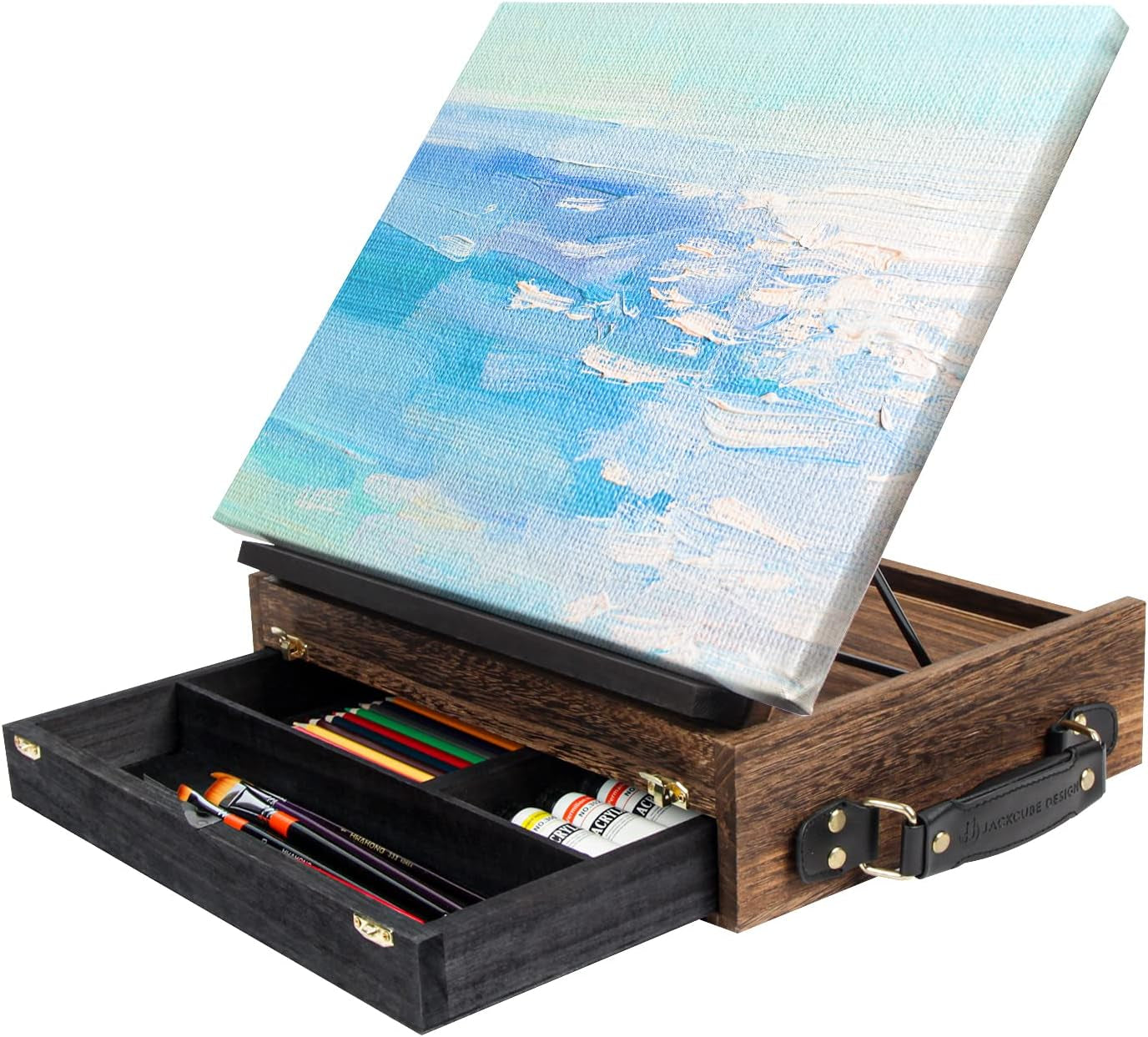 Rustic Wood Adjustable Portable Desktop Table Easel with Storage Drawer- Artist Easel Board for Canvas Painting, Drawing, Sketching Book Stand- MK704A