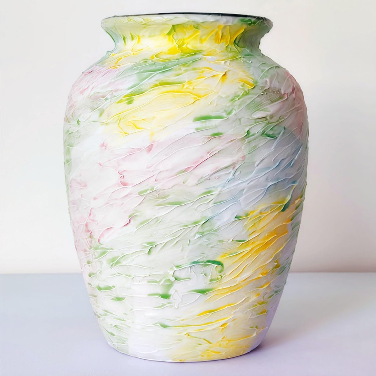 Colorful Decorative Painted Vase - 8.6" Pastel Dopamine Spring Ceramic Flower Vase Home Centerpieces Decor, Unique Vintage Aesthetic Vases for Woman Dresser,Bedroom,Living/Dining Room