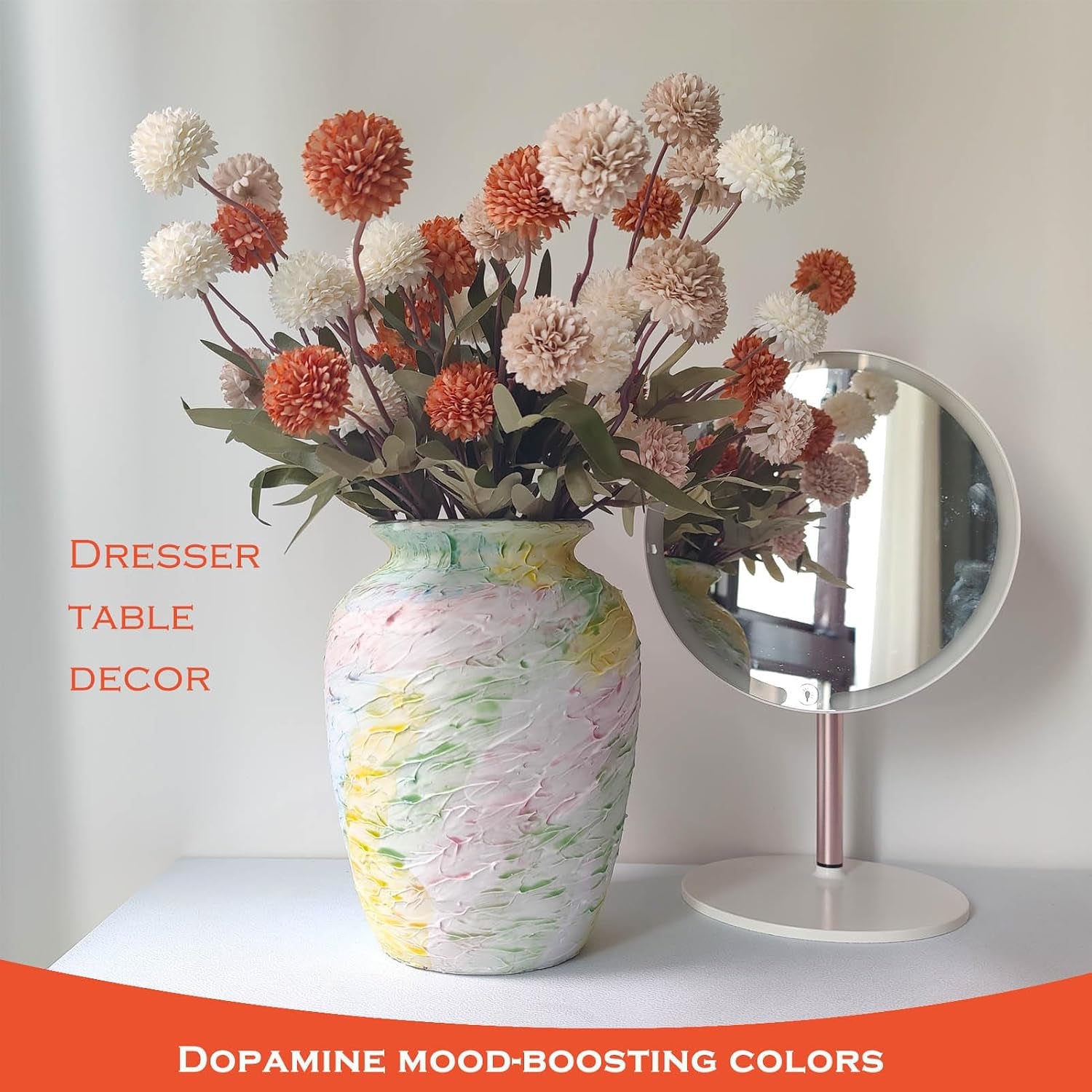 Colorful Decorative Painted Vase - 8.6" Pastel Dopamine Spring Ceramic Flower Vase Home Centerpieces Decor, Unique Vintage Aesthetic Vases for Woman Dresser,Bedroom,Living/Dining Room