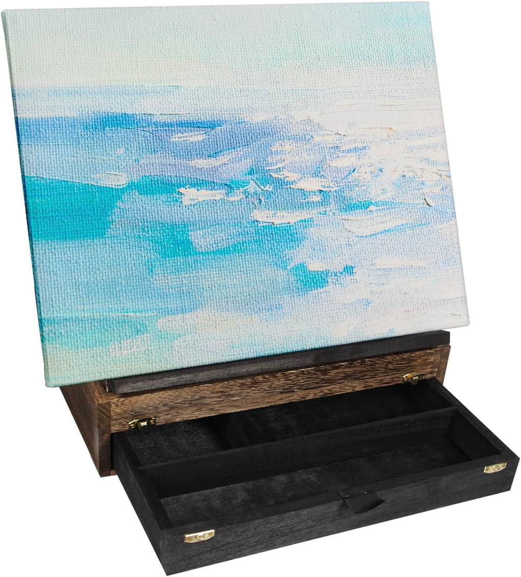 Rustic Wood Adjustable Portable Desktop Table Easel with Storage Drawer- Artist Easel Board for Canvas Painting, Drawing, Sketching Book Stand- MK704A